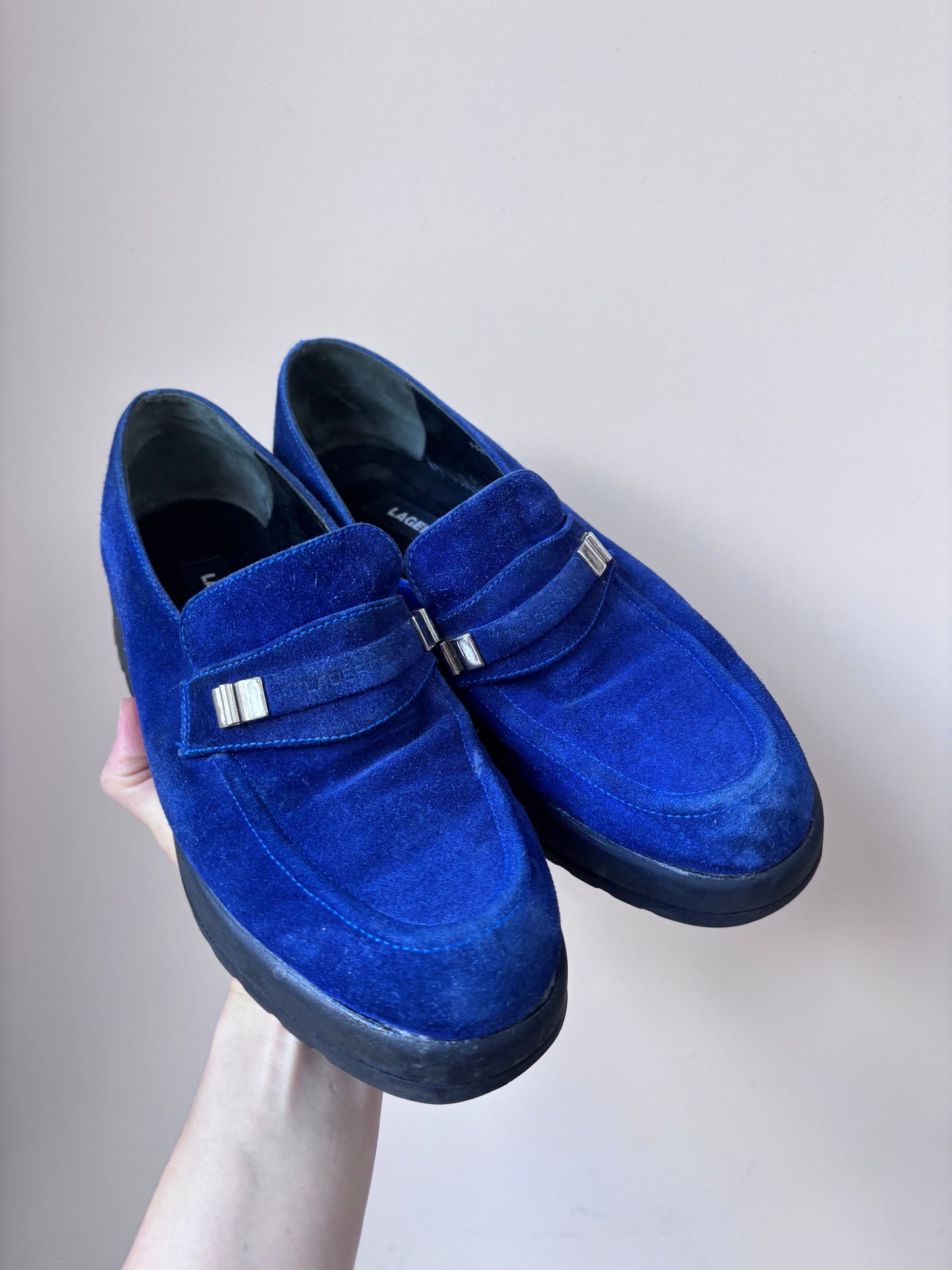Lagerfeld blue suede loafers size 5