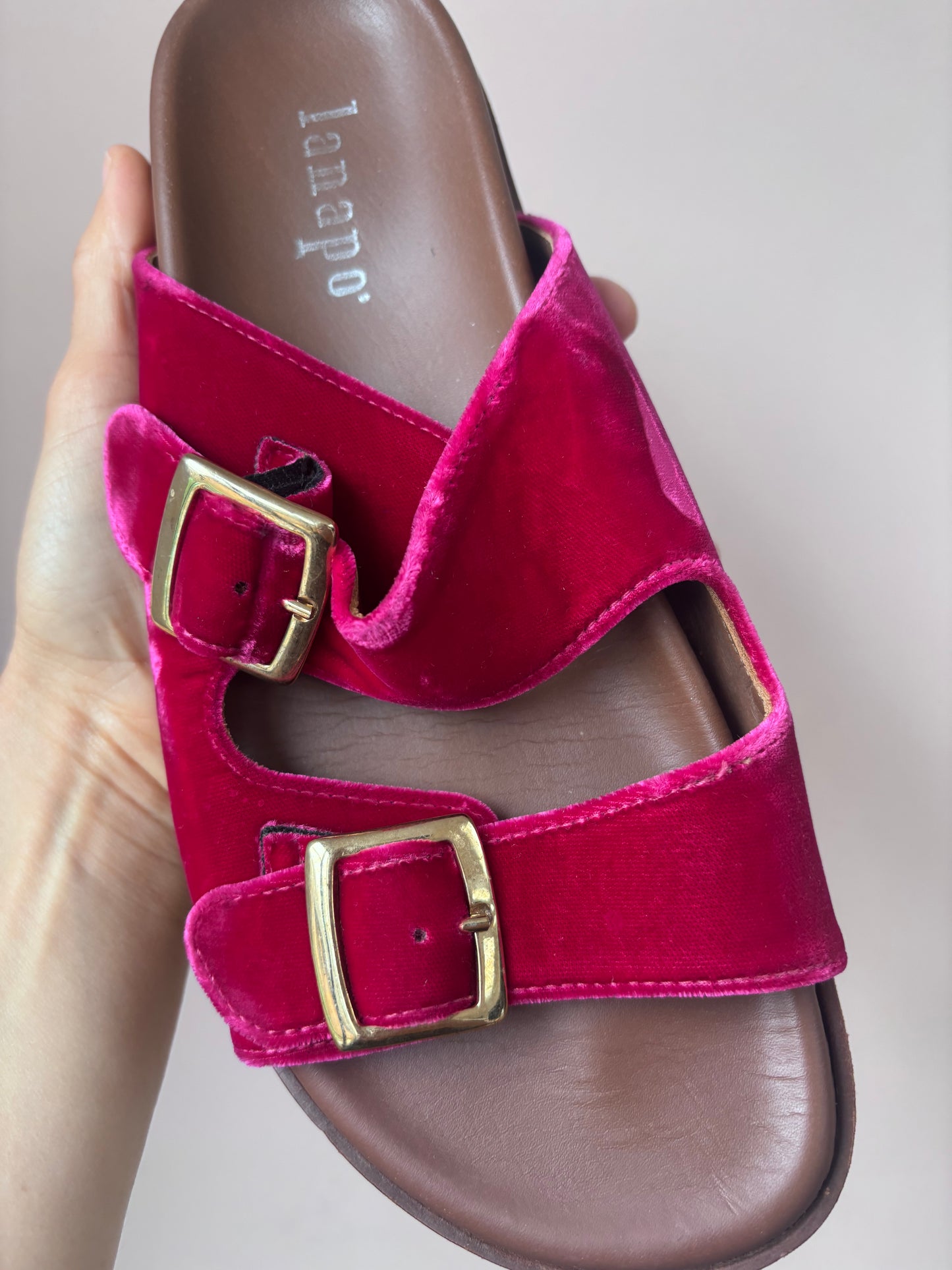 Pink velvet Lanapo sandals size UK5