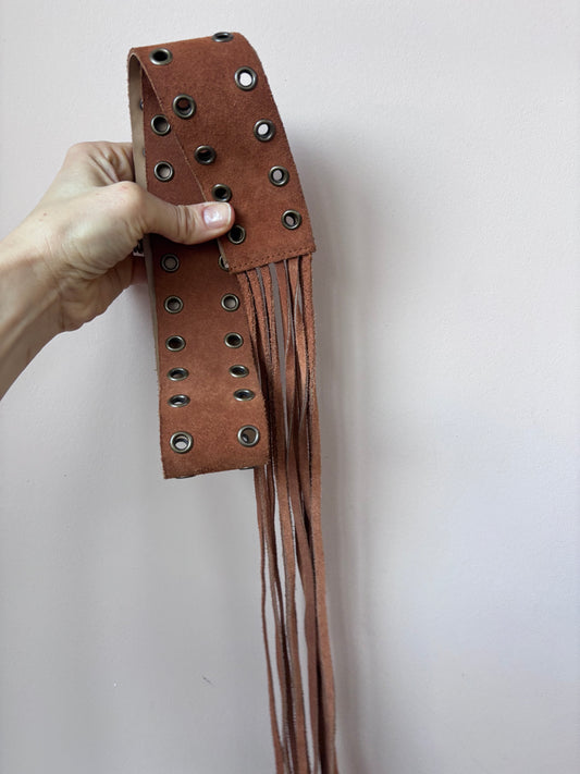 Brown suede stuffed tassel belt