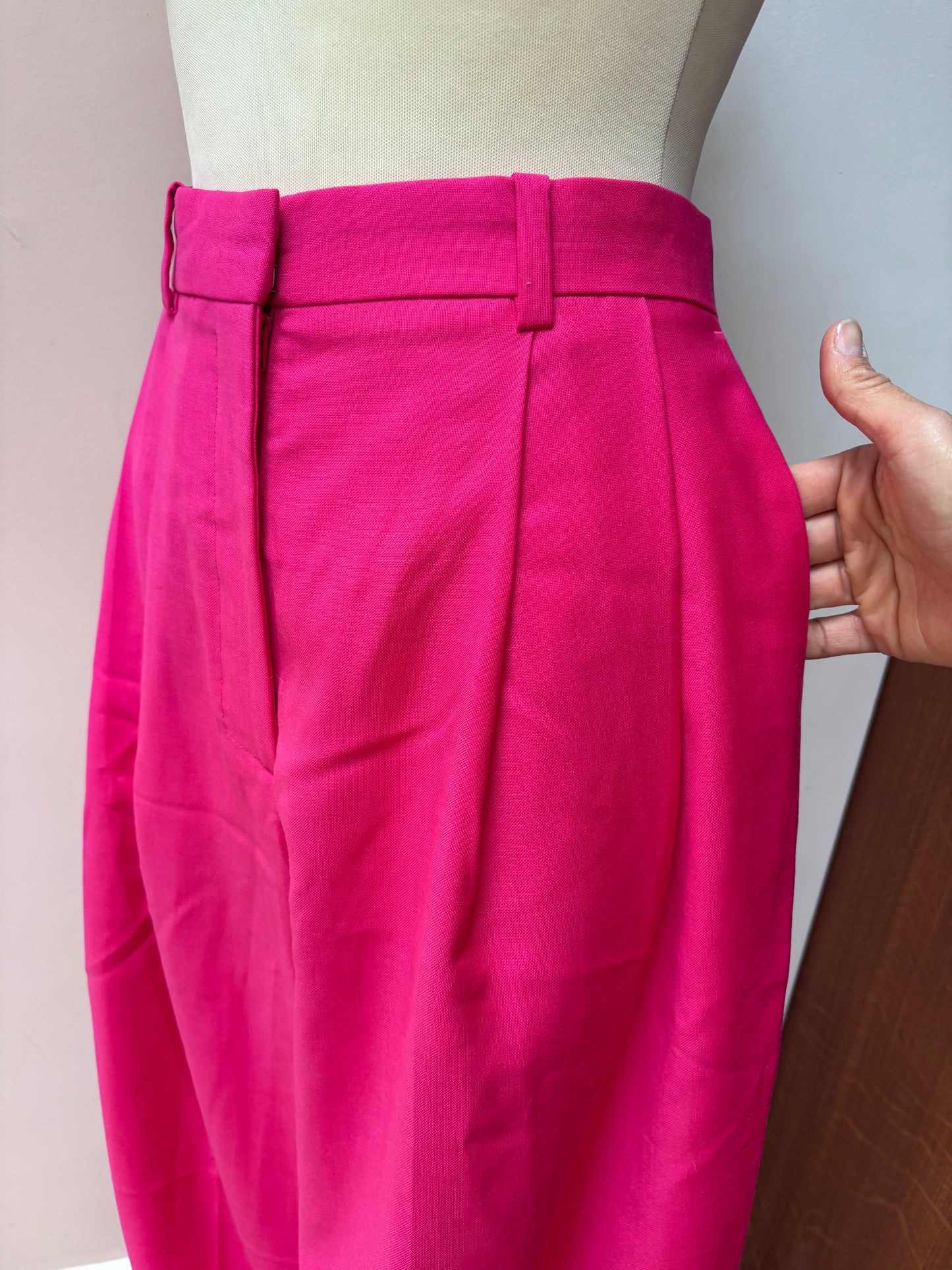 Hot pink 100% wool wide leg trousers size 10