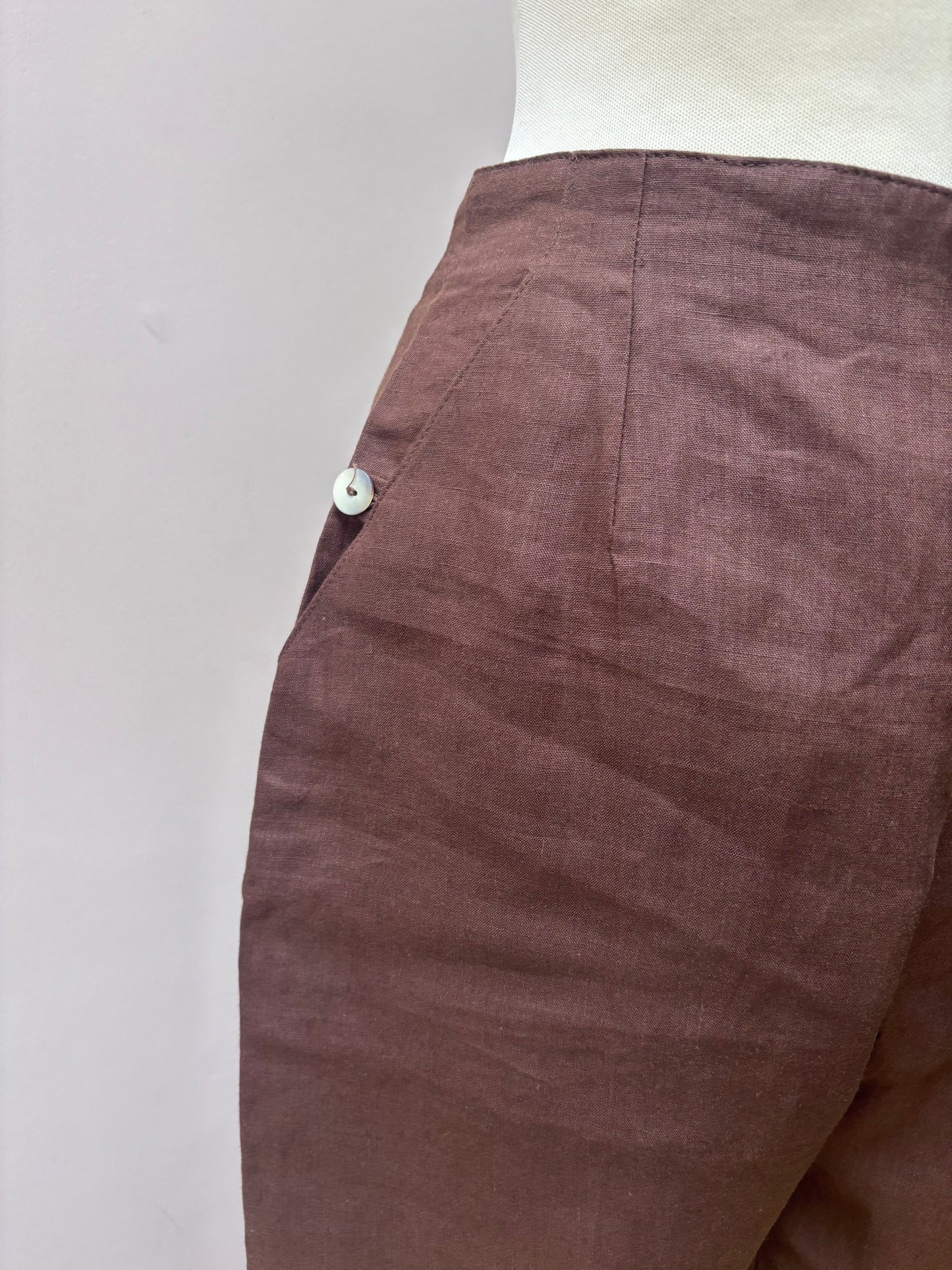 Vintage brown 100% linen trousers size 10