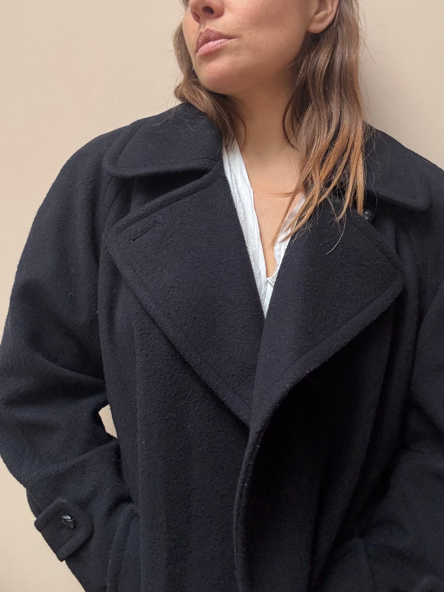 Wool cashmere mix dark navy blue long coat 12-16