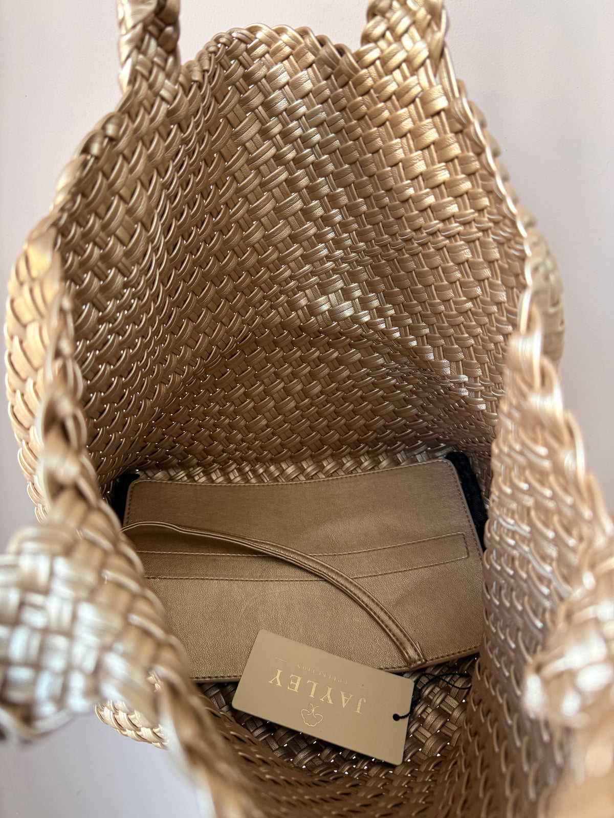 Gold woven faux leather bag BNWT