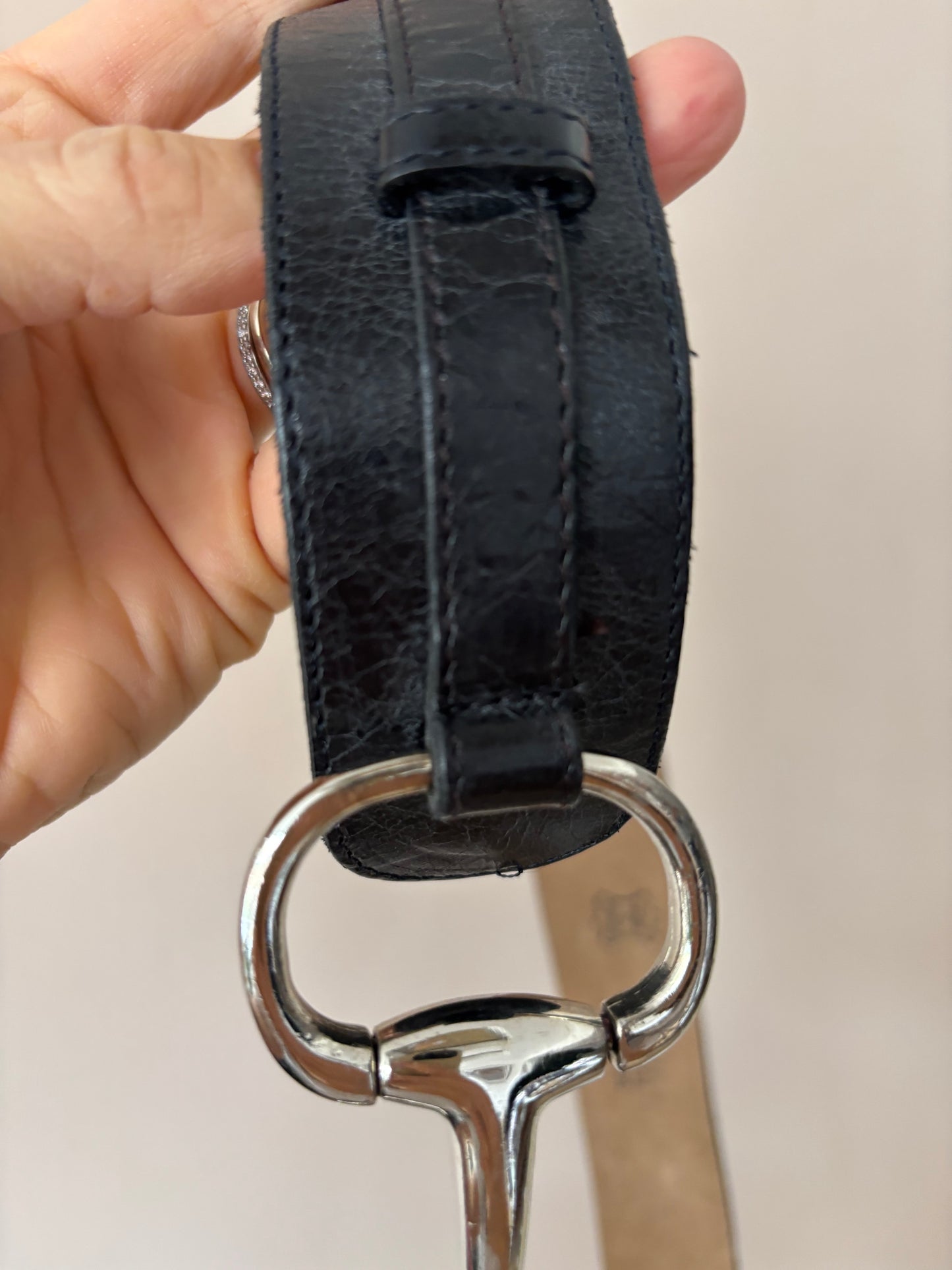 Vintage leather belt with silver buckle size Medium