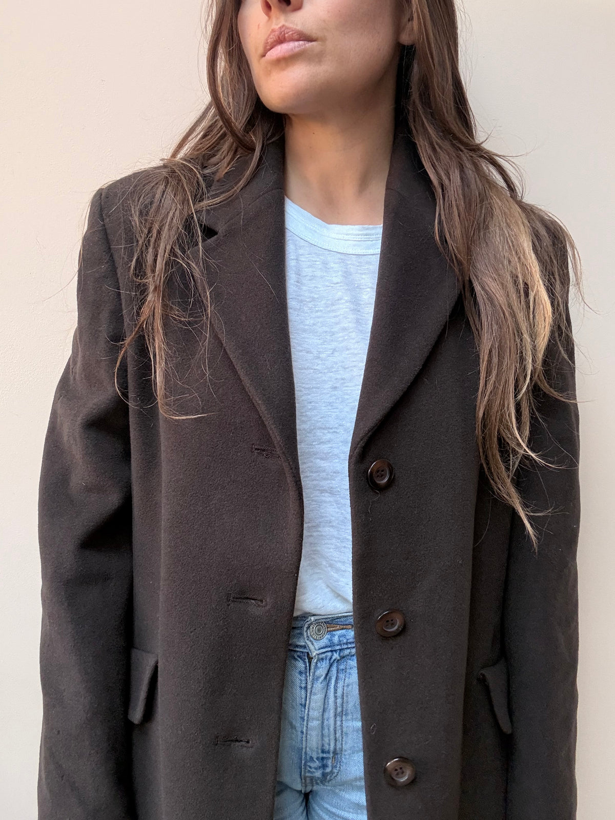 Vintage chocolate brown wool long coat size 12