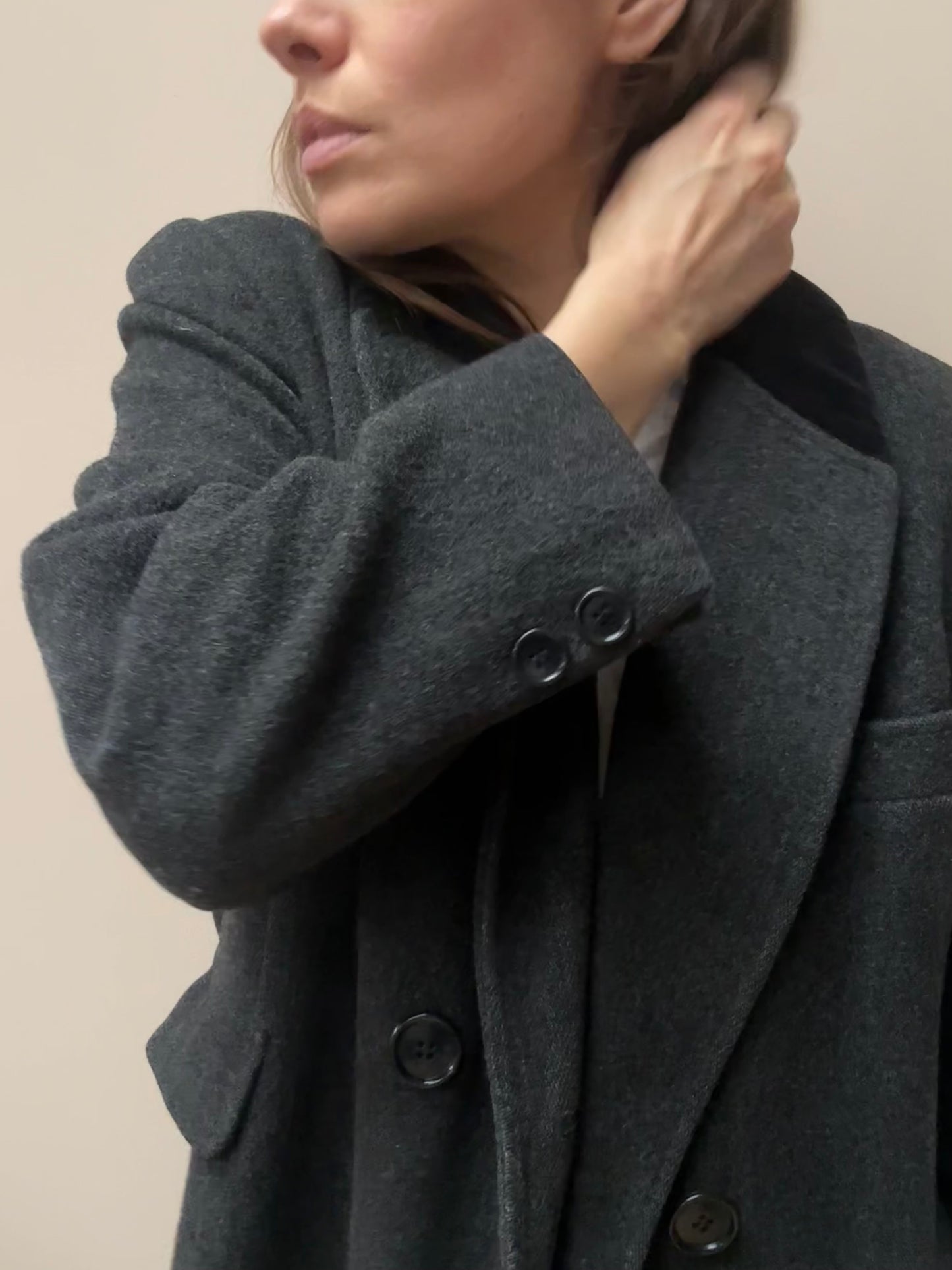 Charcoal grey wool coat velvet collar size 12