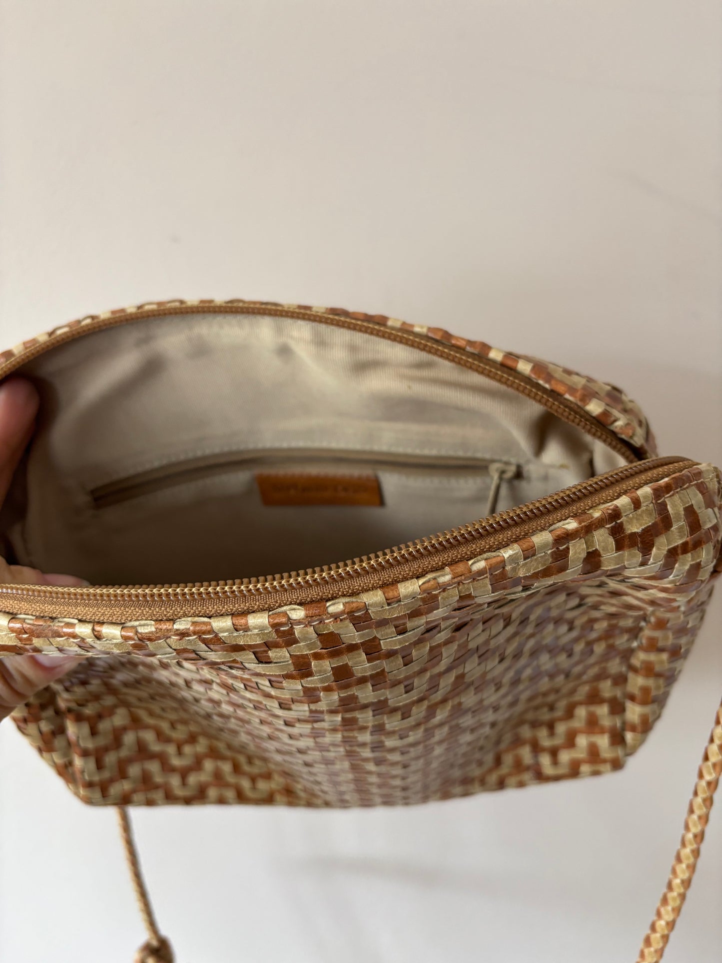 Vintage brown beige leather woven bag