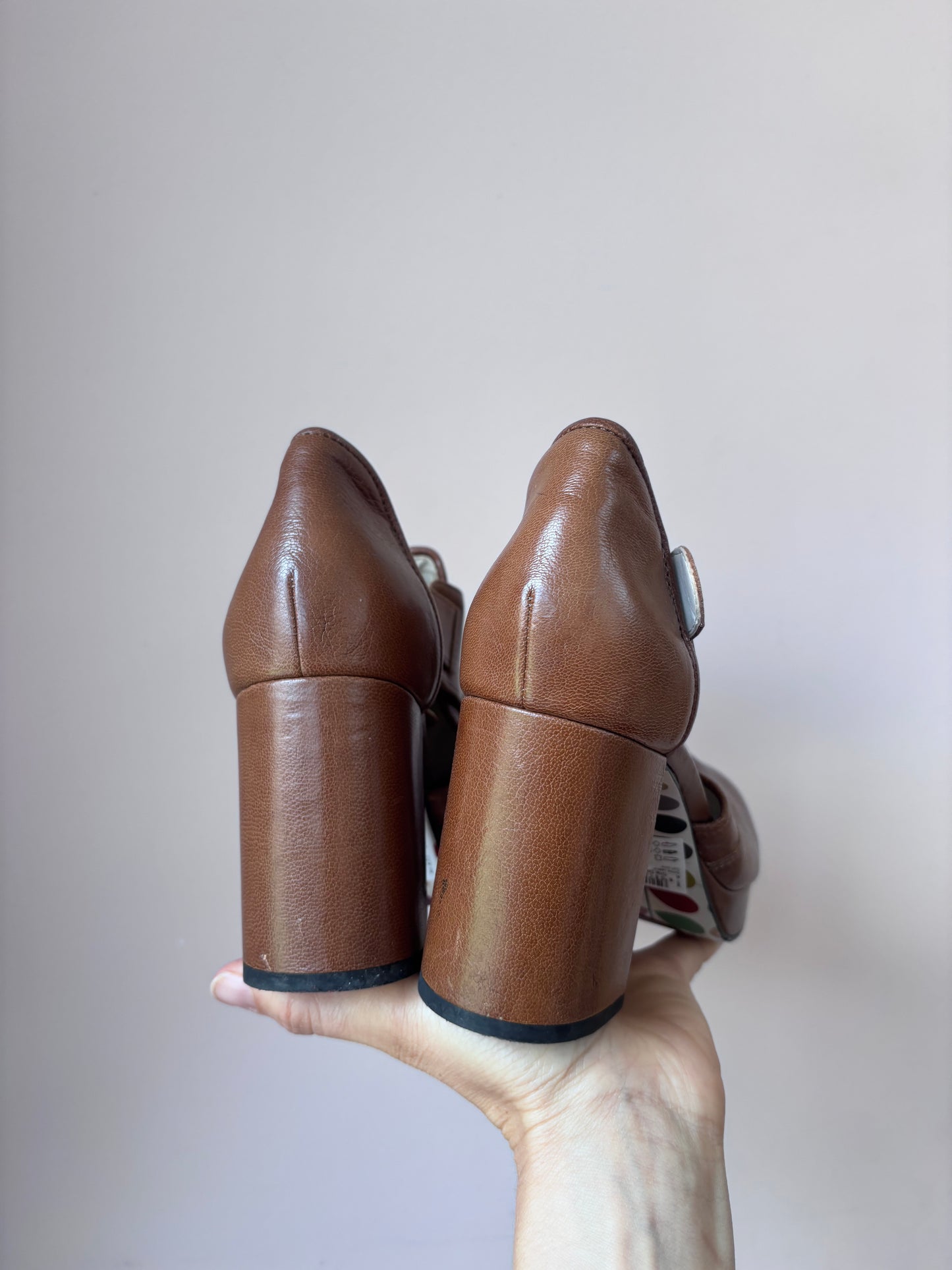 Clarks Orla Kiely brown leather heels size UK5