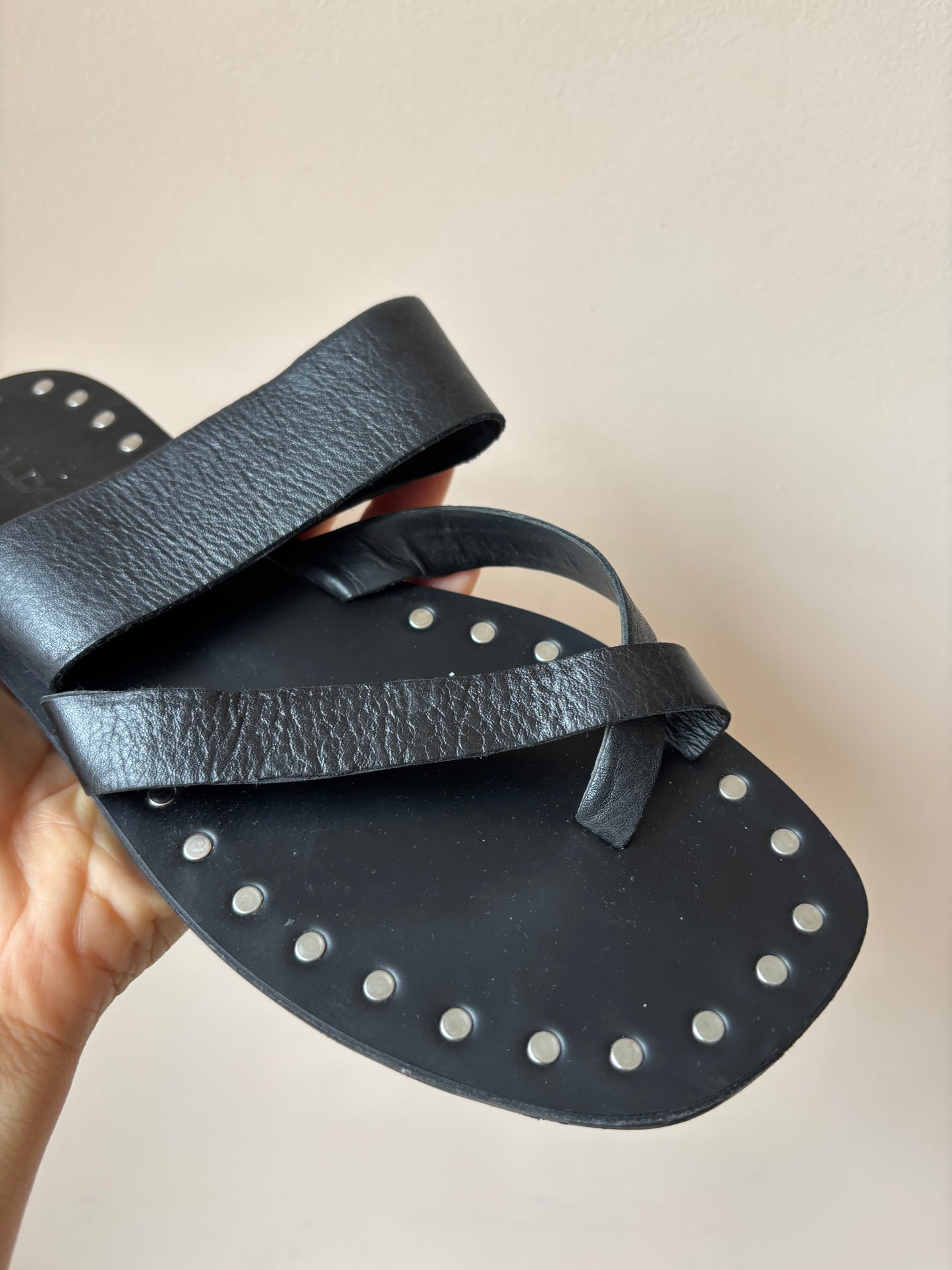Black leather studded sandals size UK5