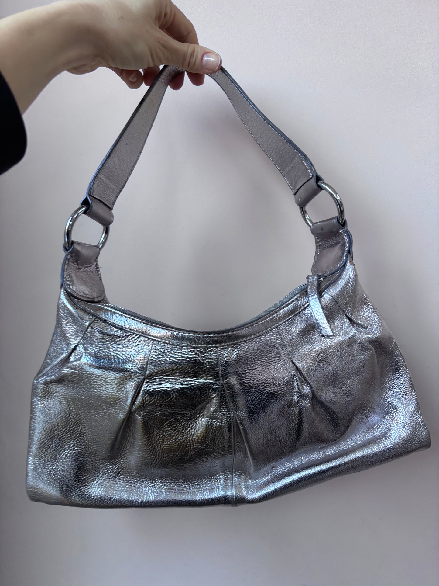 Silver leather handbag