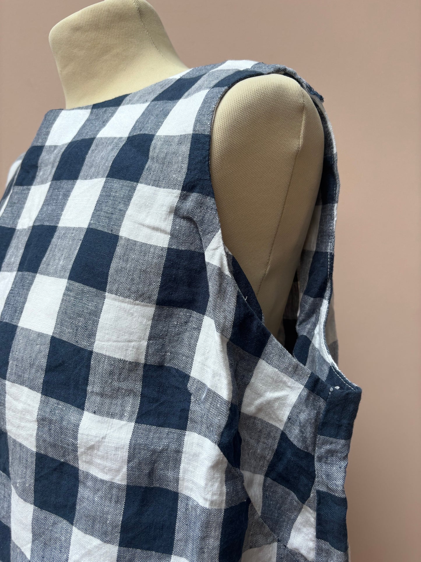 Blue white check 100% linen top size 16