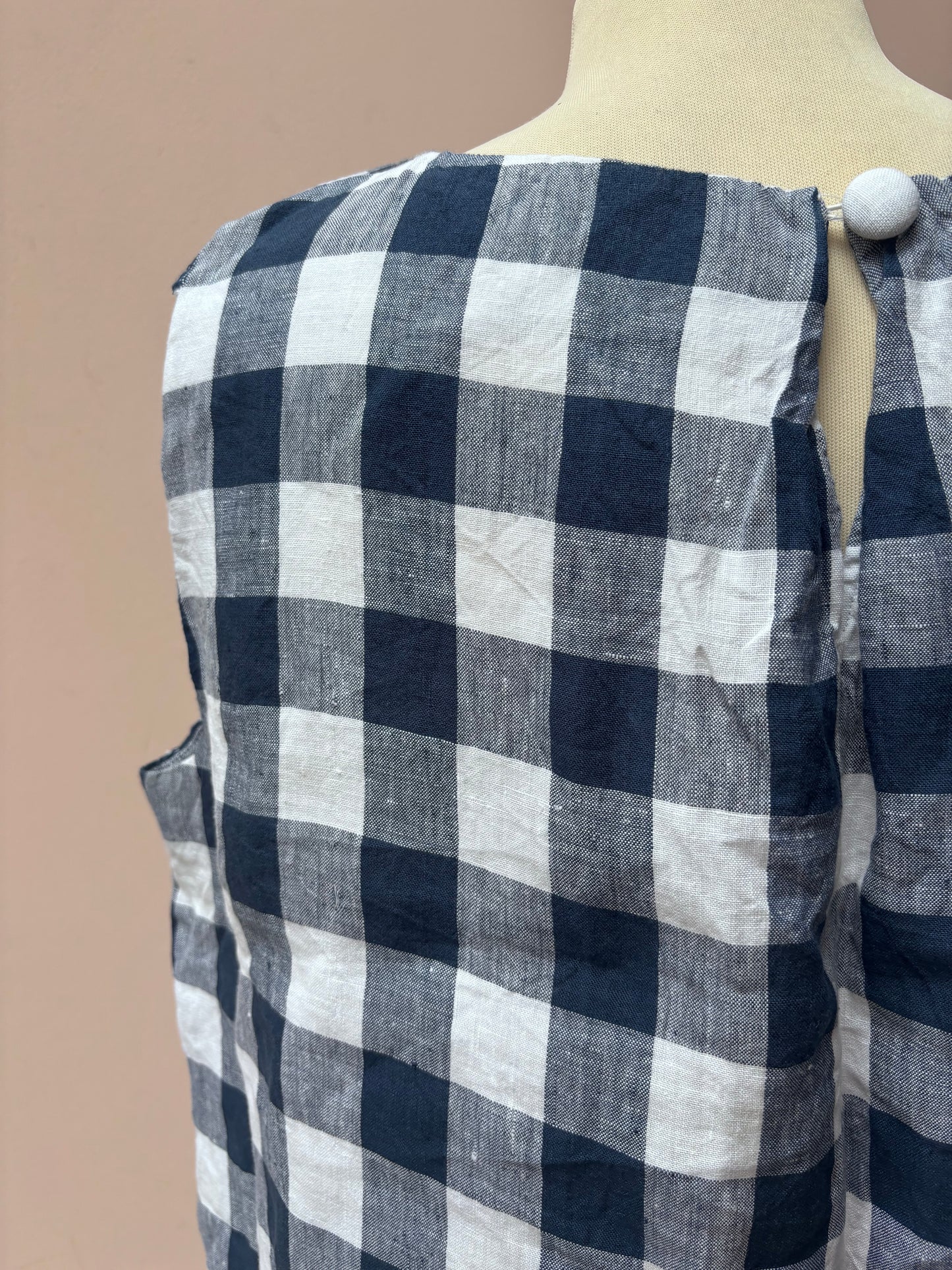 Blue white check 100% linen top size 16