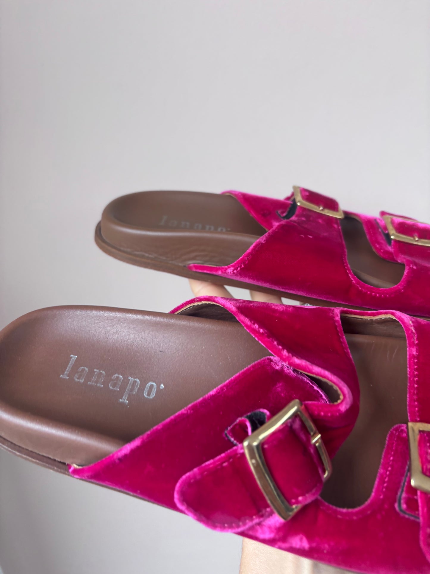 Pink velvet Lanapo sandals size UK5