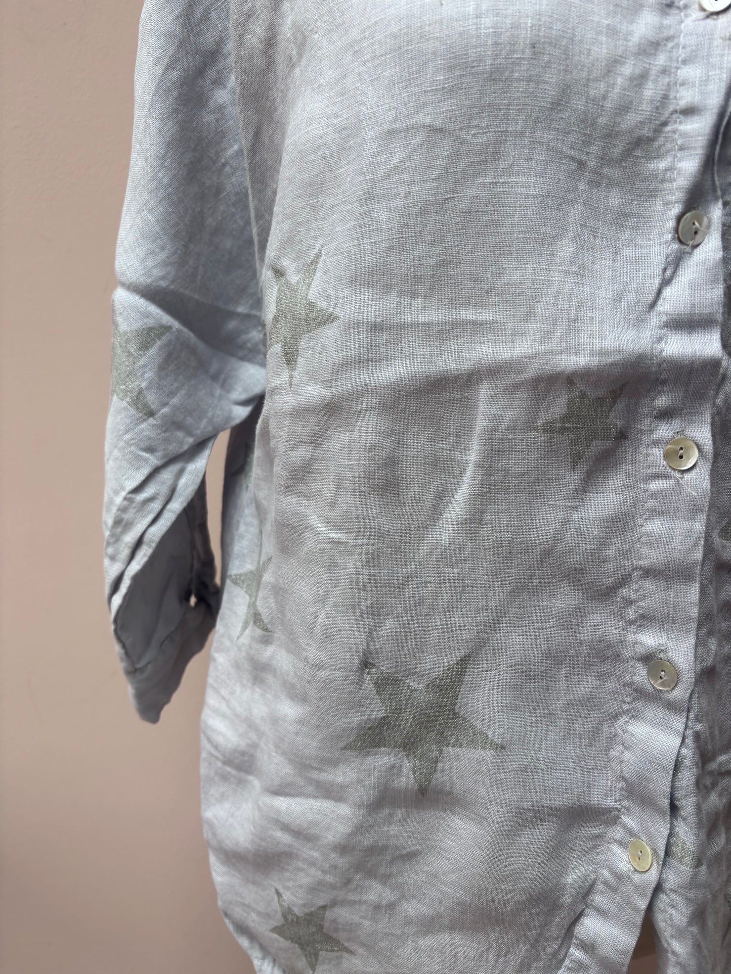Pale grey 100% linen star shirt size 10
