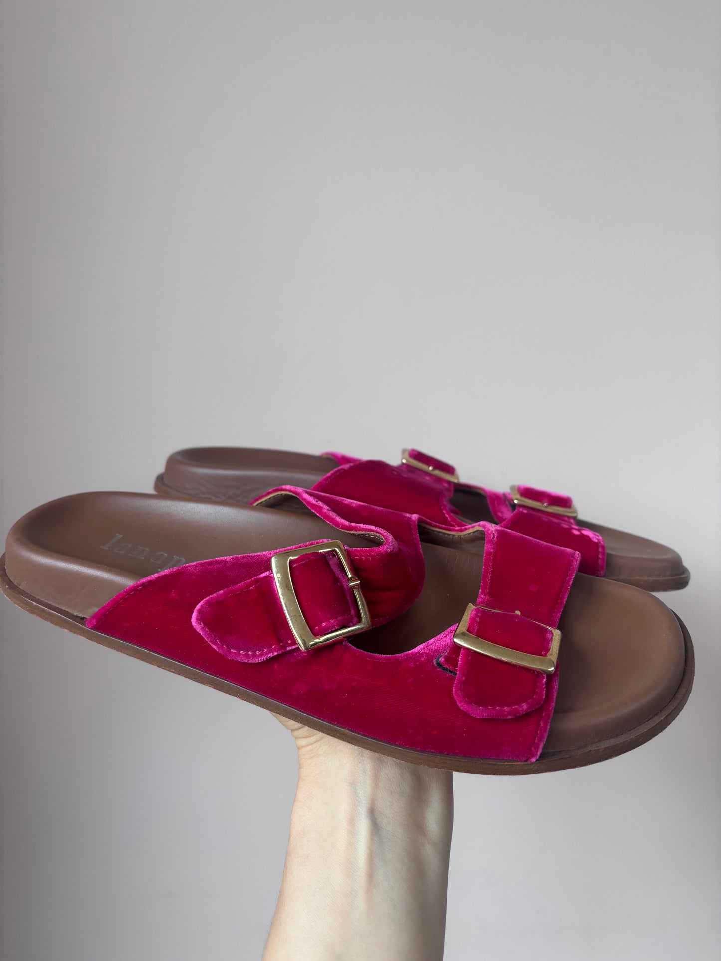 Pink velvet Lanapo sandals size UK5