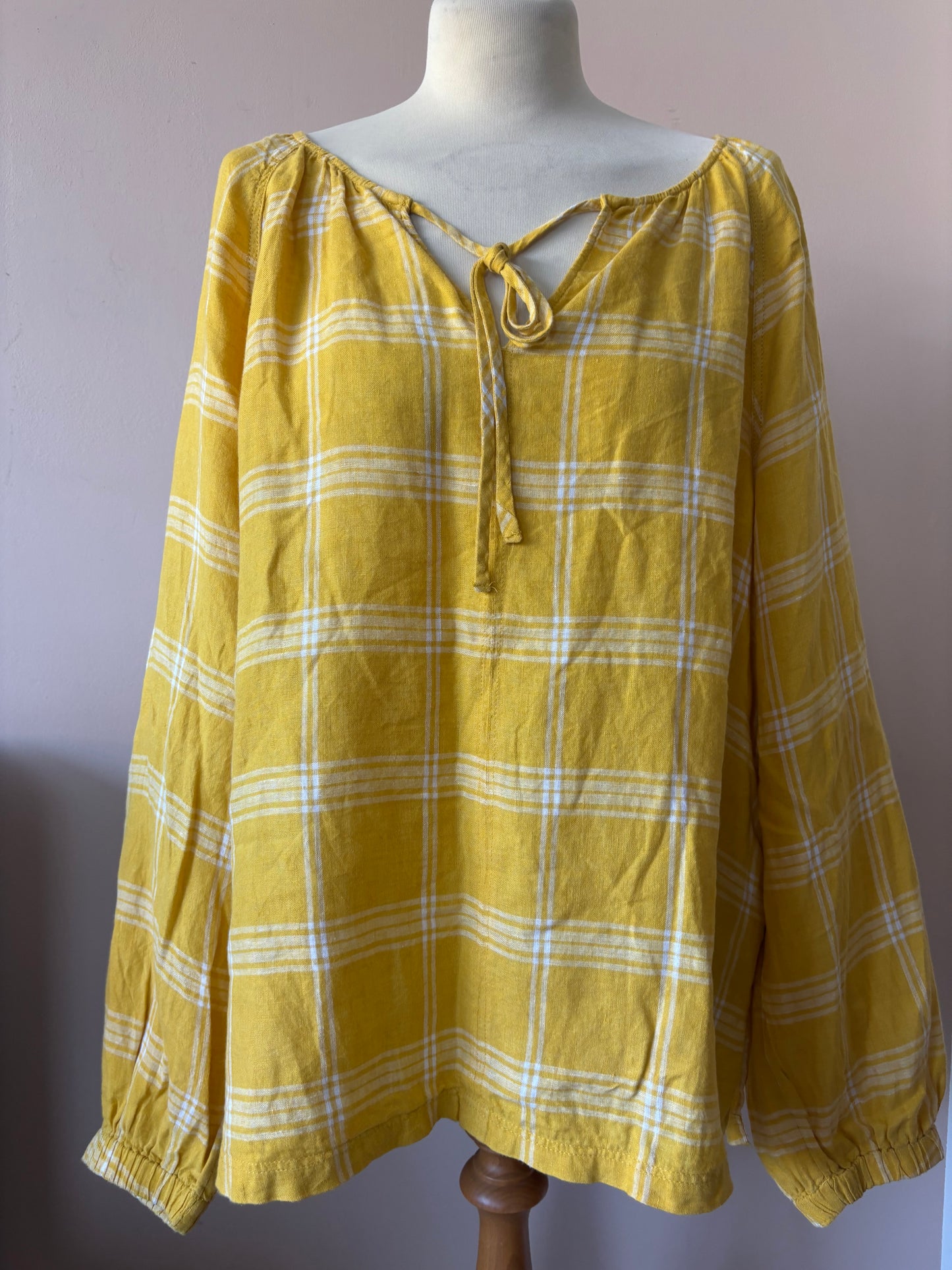 Yellow check 100% linen top size 20