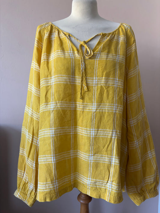 Yellow check 100% linen top size 20