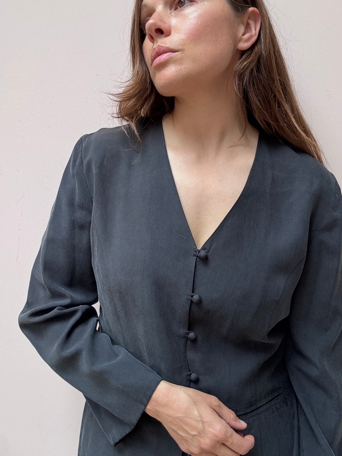 Vintage midnight blue 100% silk jacket size 10/12