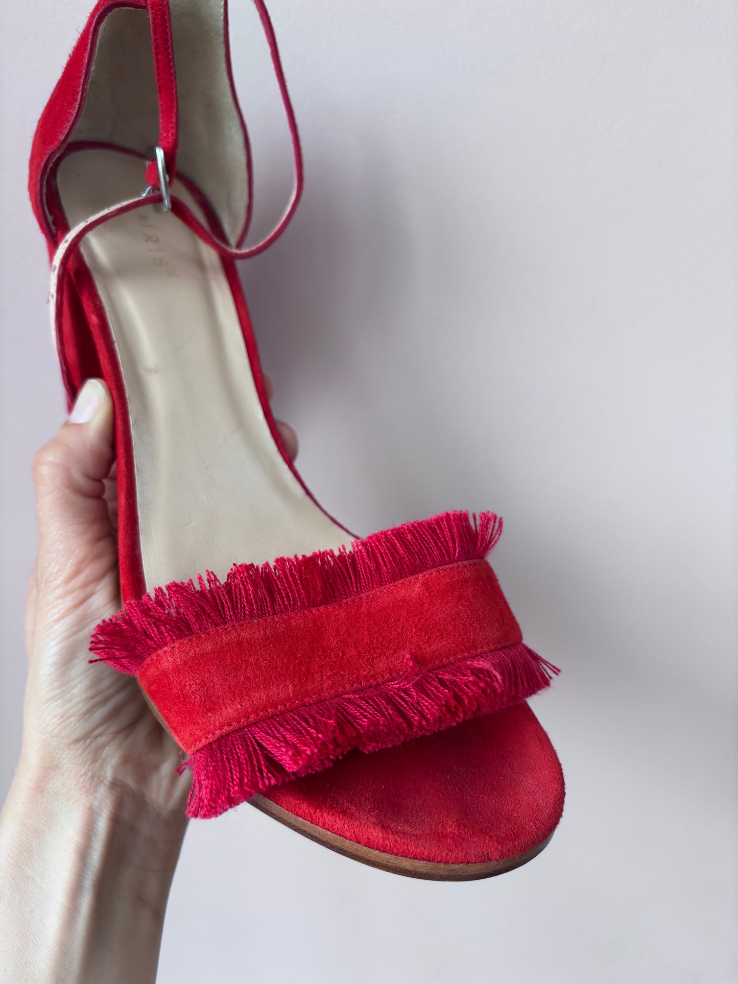 Red and orange suede tassel heels size UK8