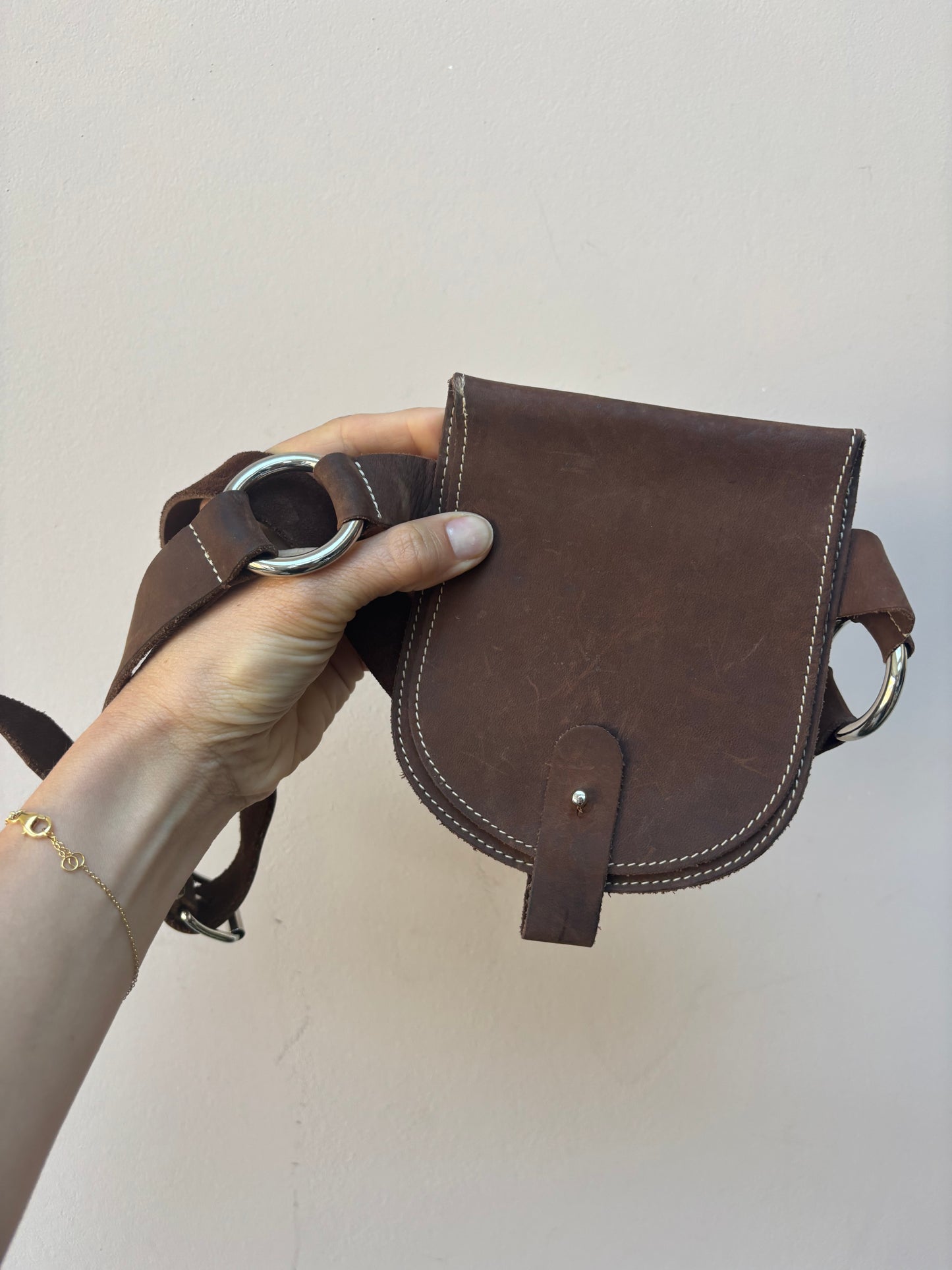 Brown leather belted purse