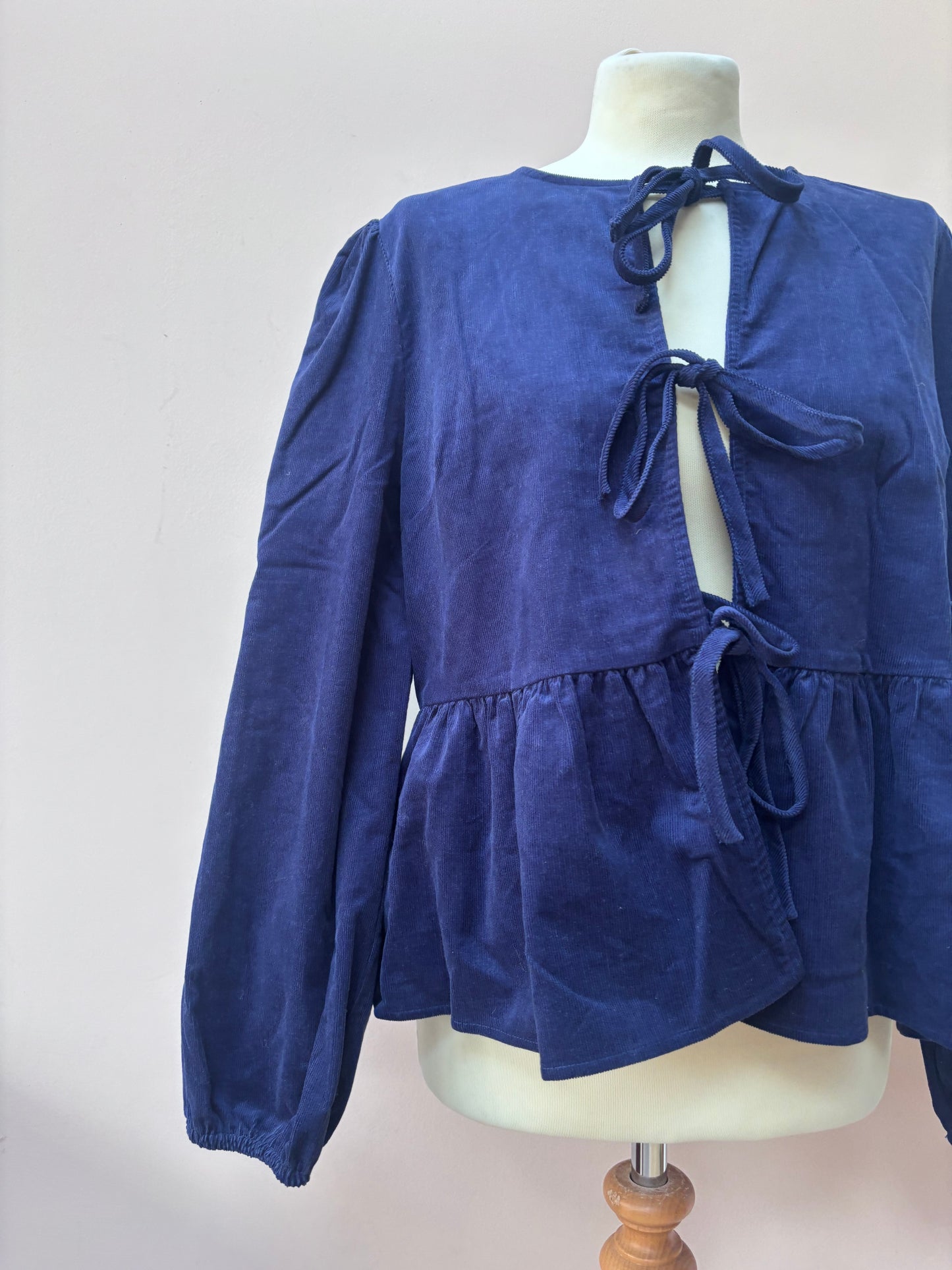 Navy tie front 100% cotton cord top size 14 BNWT