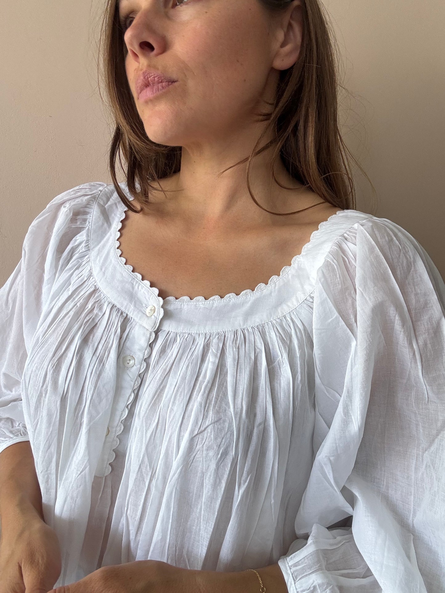 White organic cotton nightdress . One size