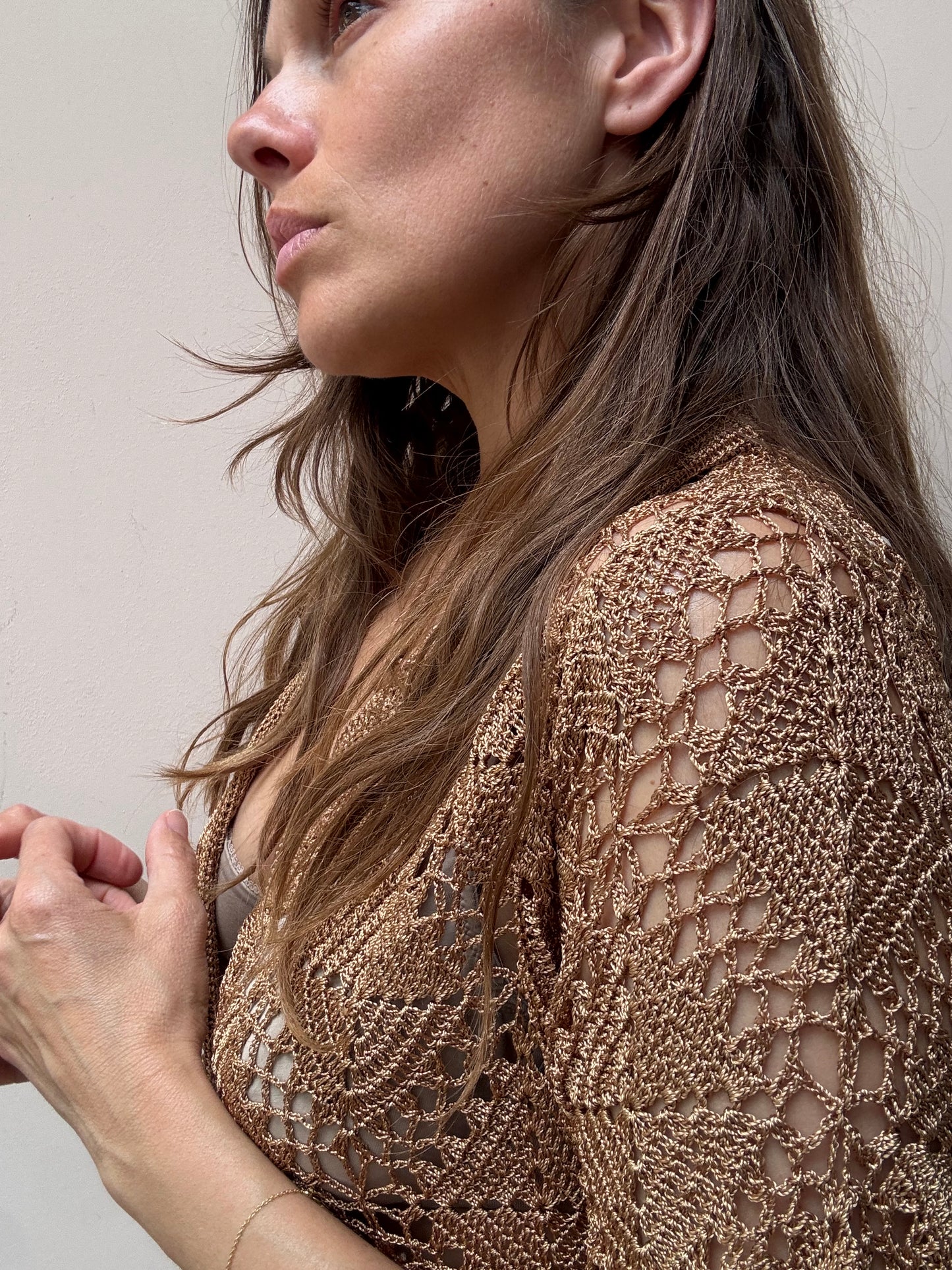 Brown gold crochet top size L