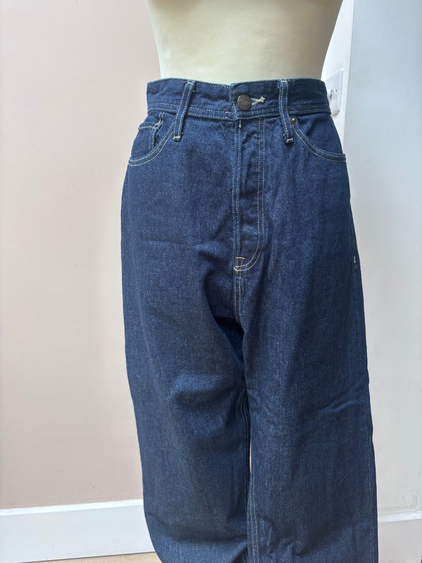 Dark blue 100% cotton wide leg jeans size 12