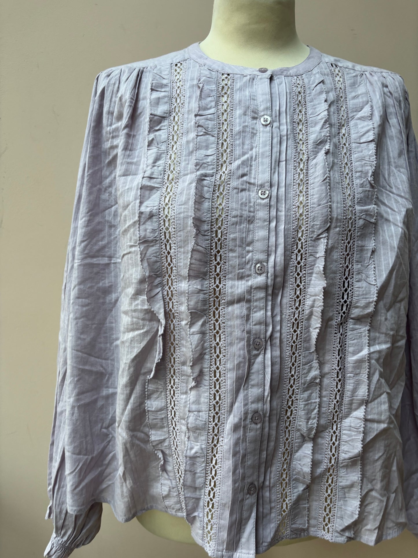 Pale lilac 100% cotton blouse size 8-12