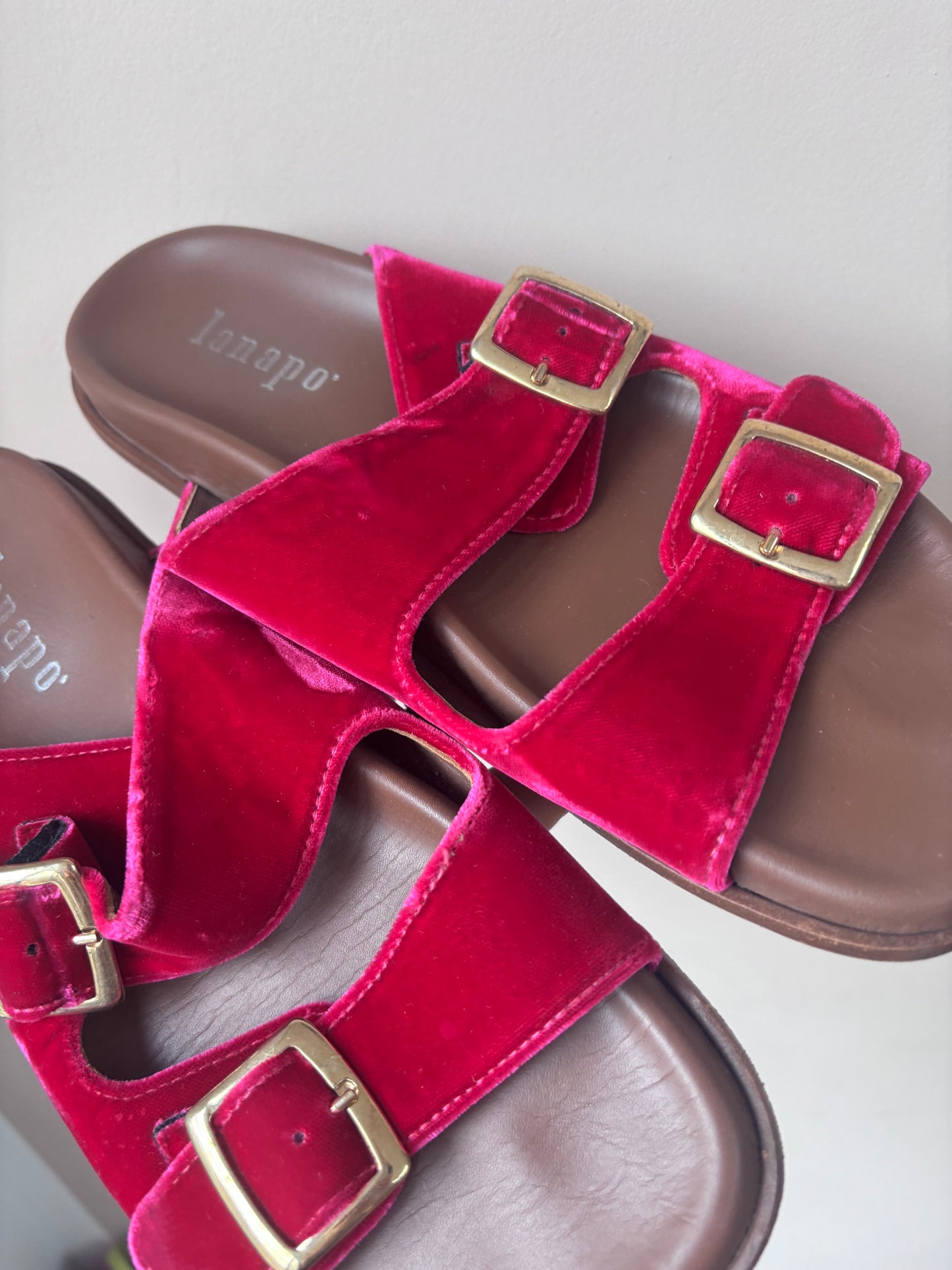 Pink velvet Lanapo sandals size UK5