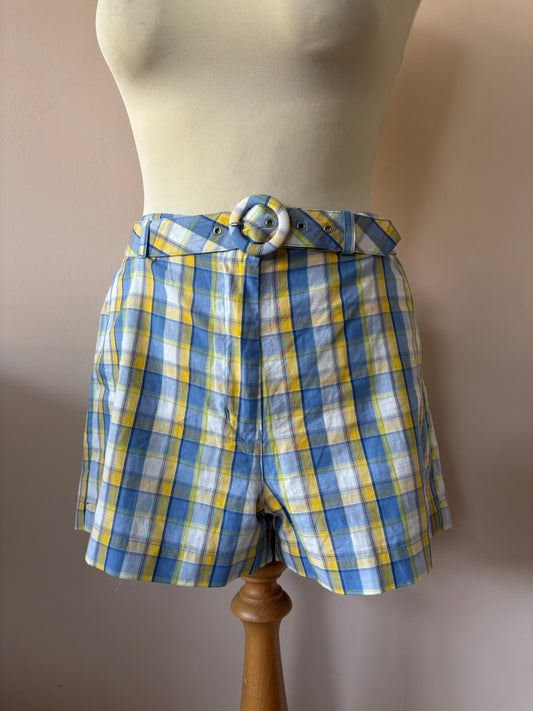 Vintage 100% cotton check shorts with matching belt size 12