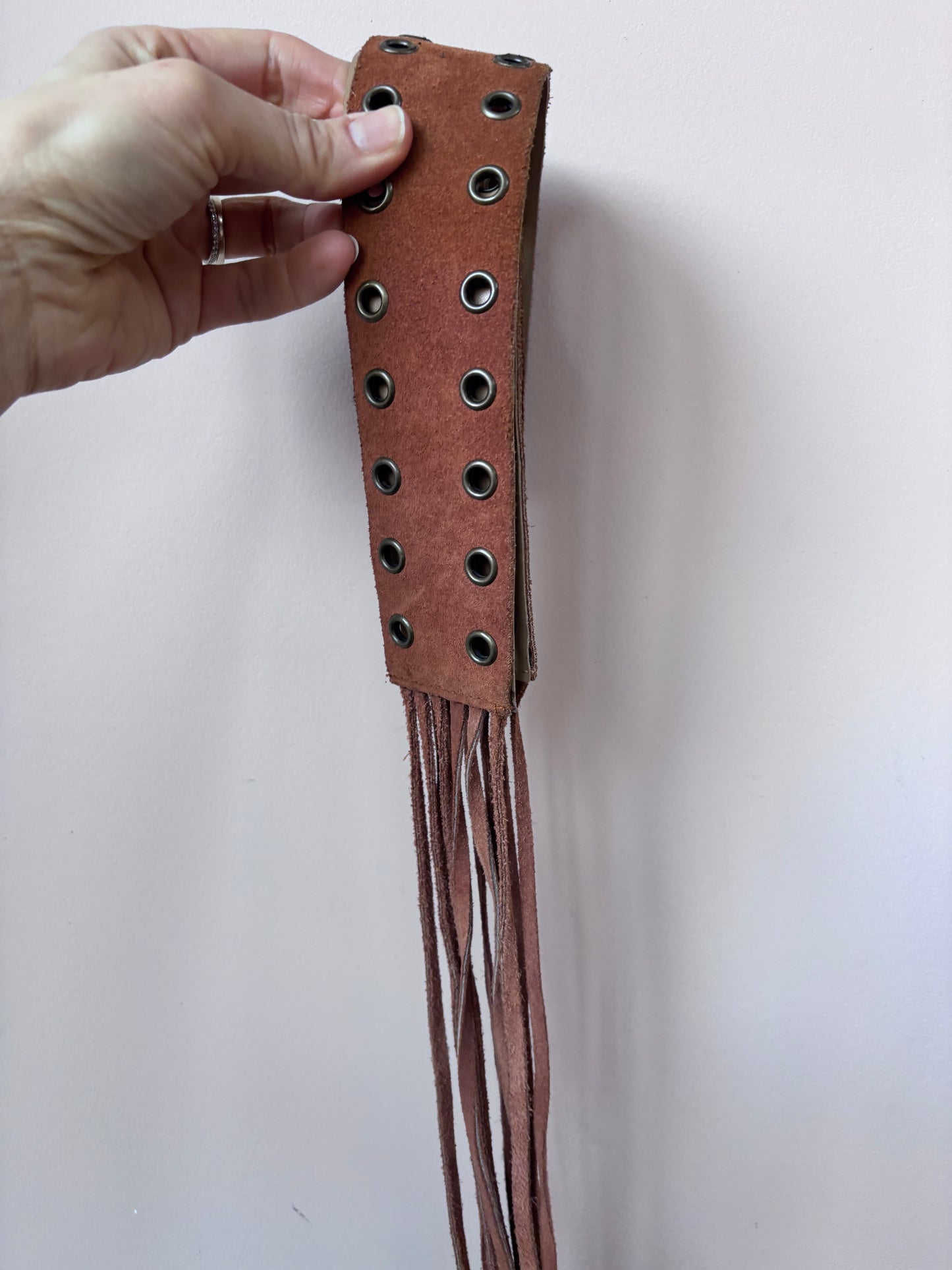 Brown suede stuffed tassel belt