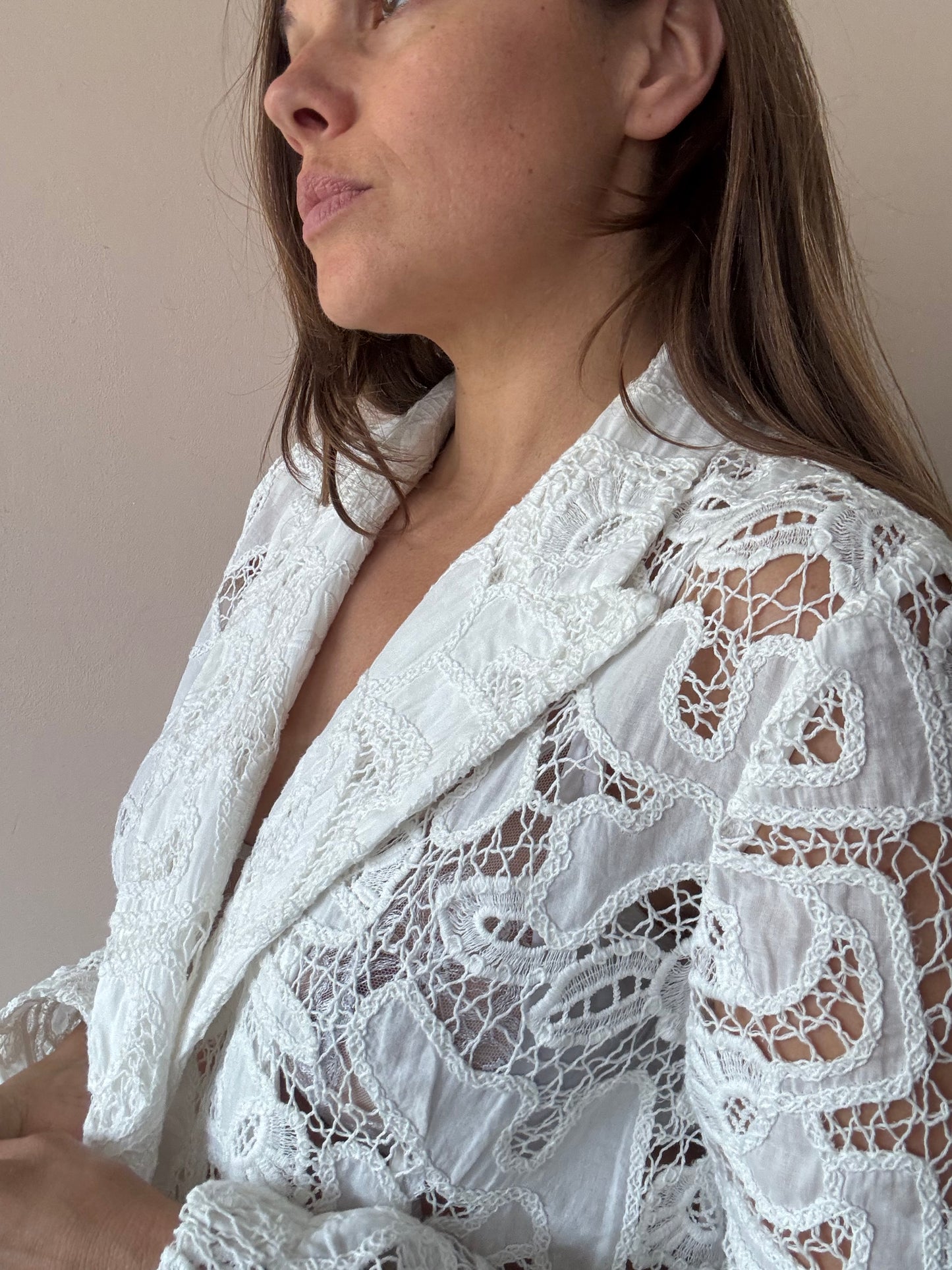 White lace double breasted blazer size Medium