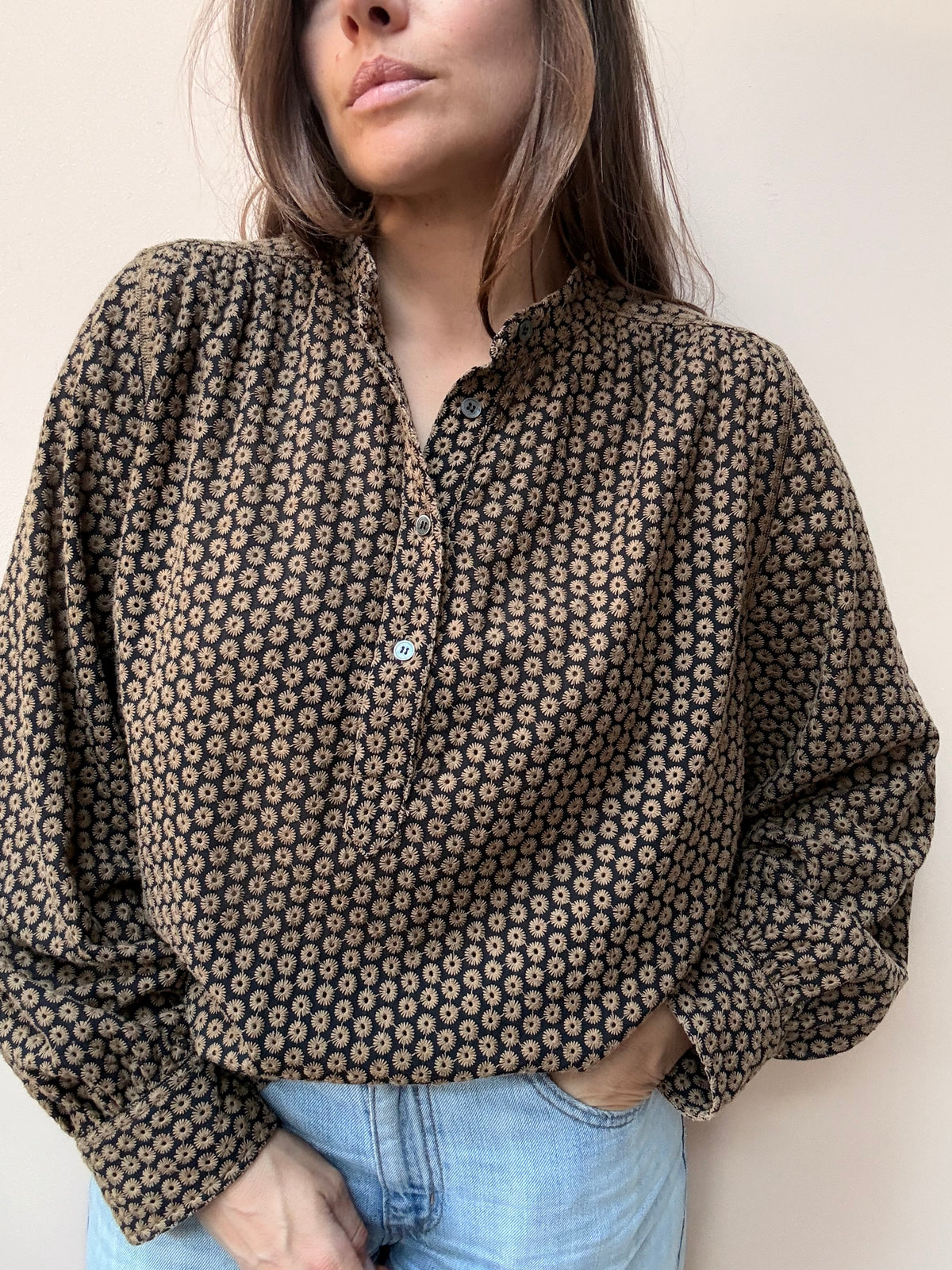 Gold black embroidered blouse size 12