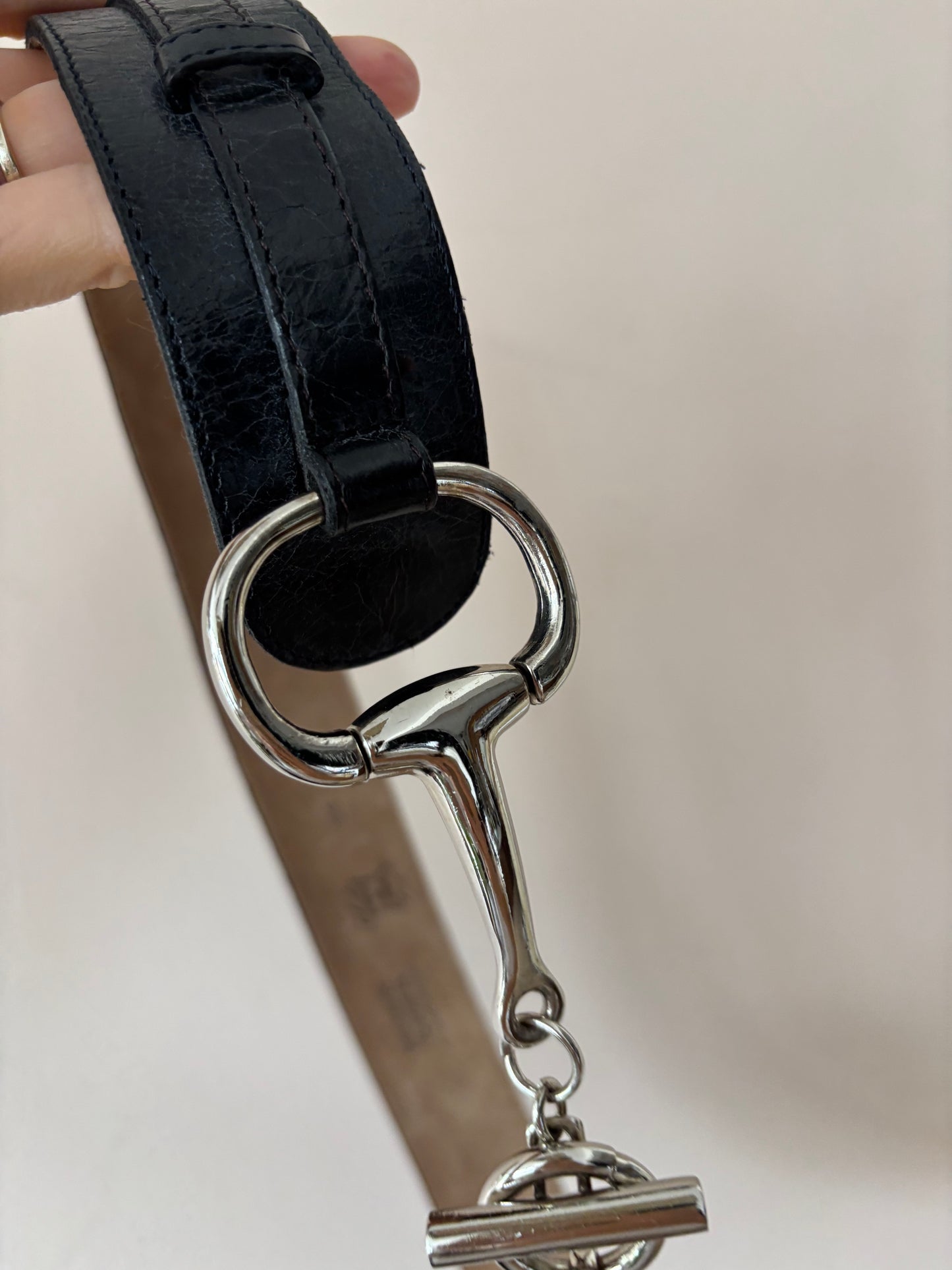 Vintage leather belt with silver buckle size Medium