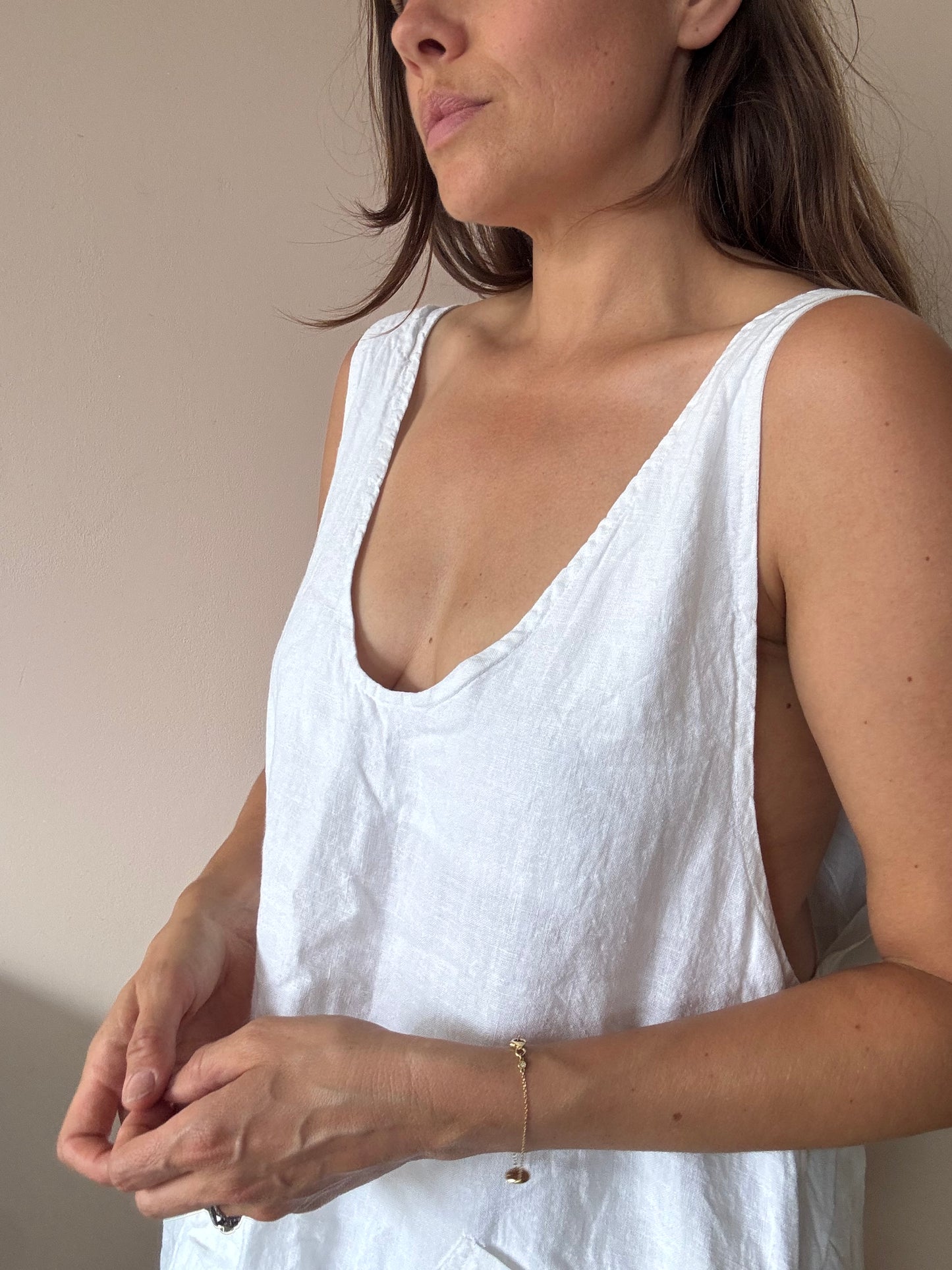 White 100% linen tunic dress size Large