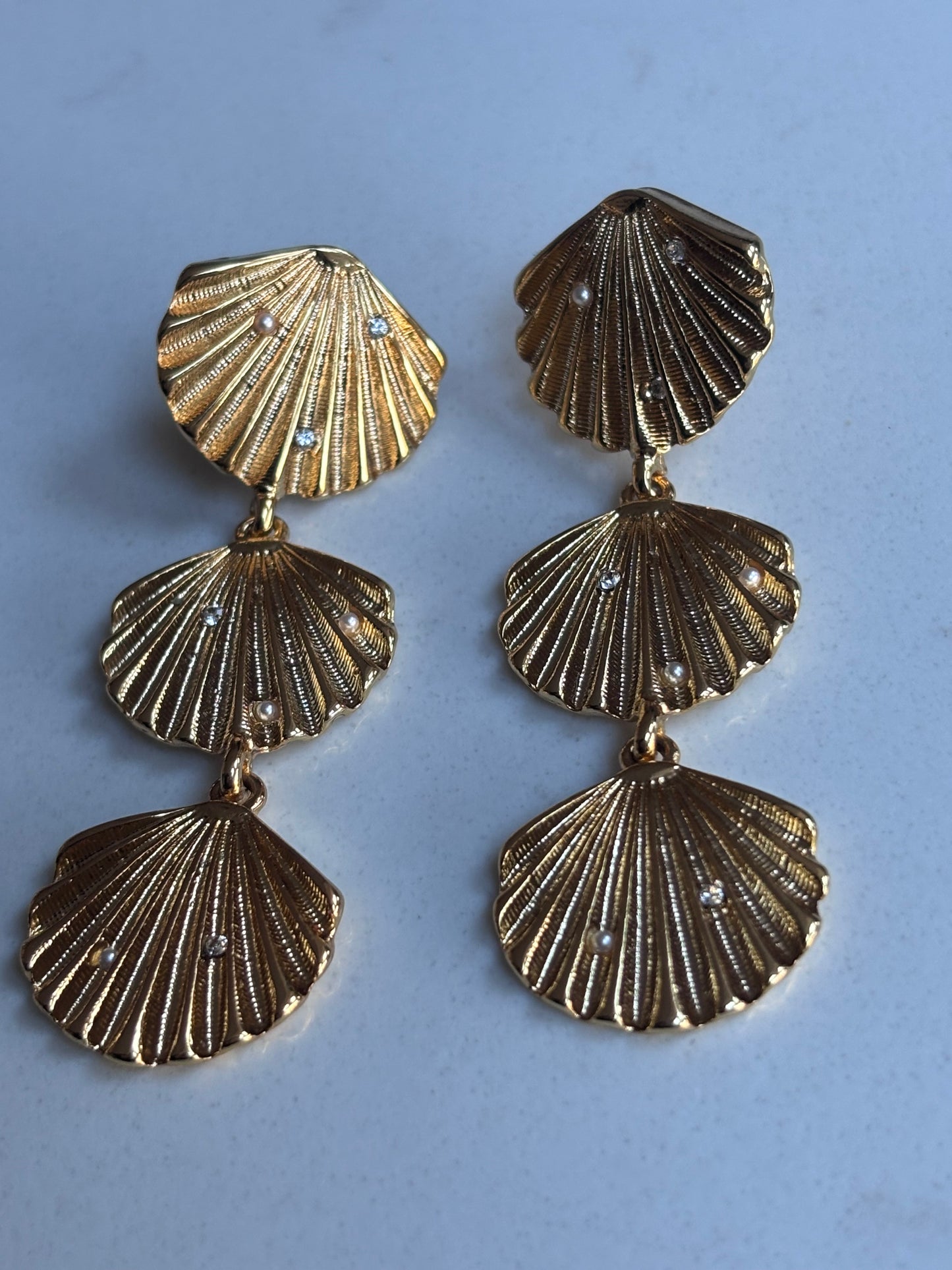 Gold three shell earrings