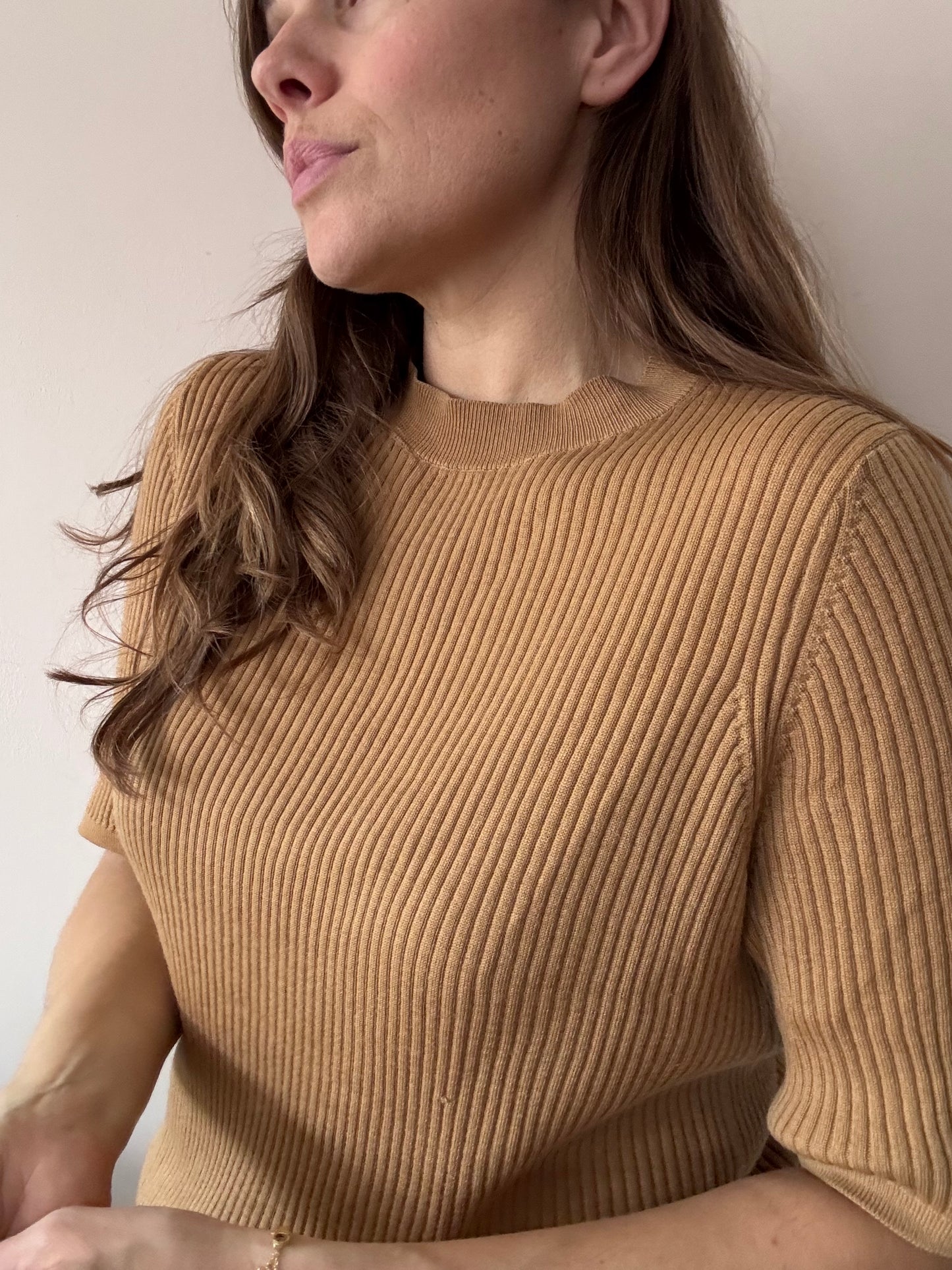 Caramel ribbed wool top size 14