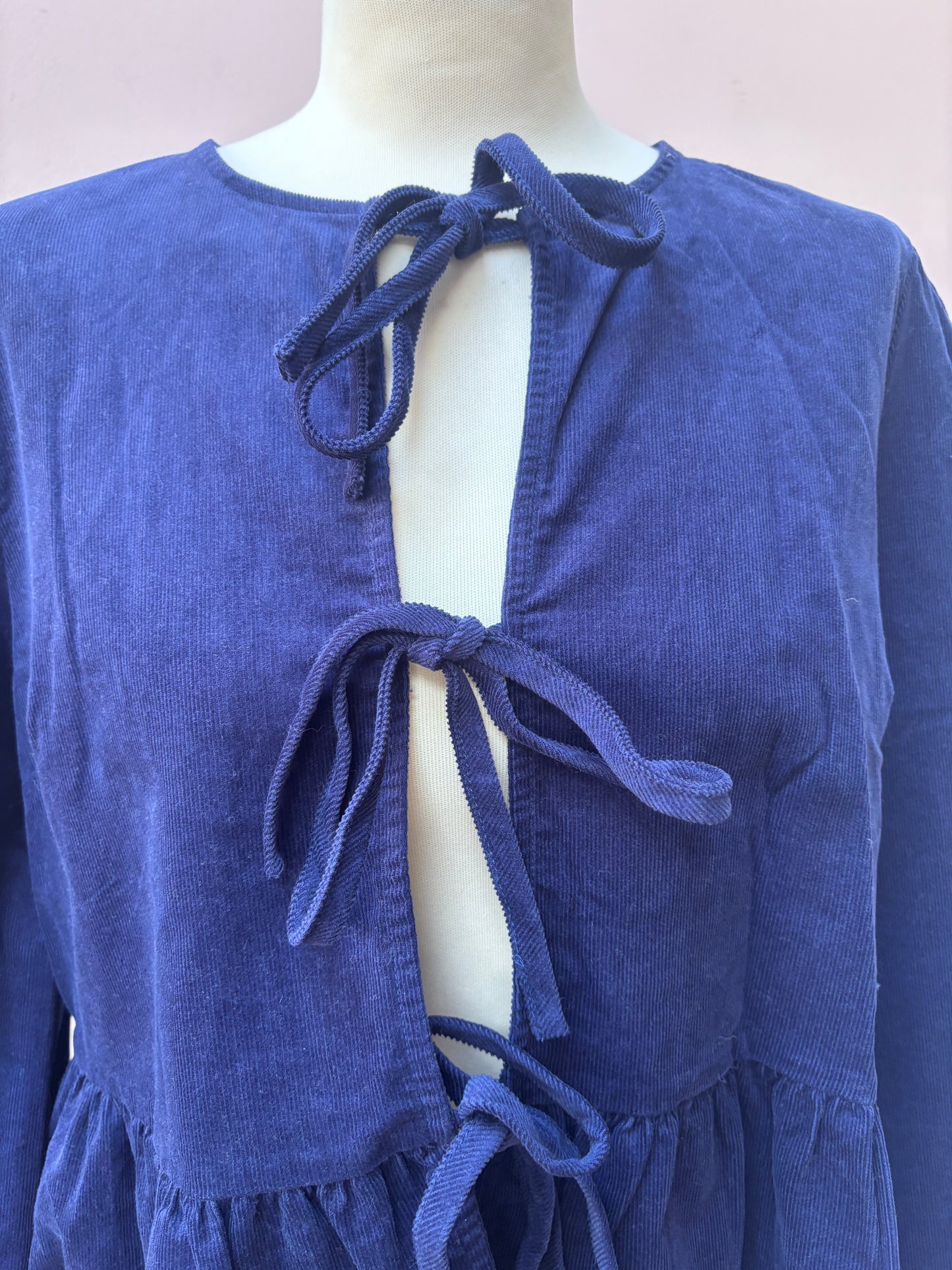 Navy tie front 100% cotton cord top size 14 BNWT