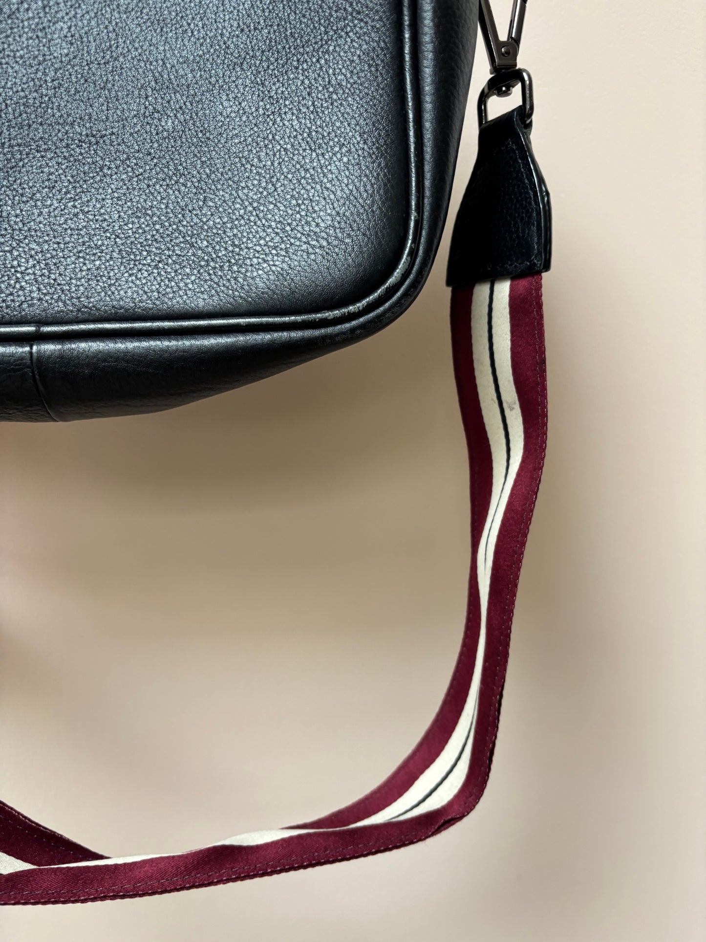 Great Plains black leather bag with fabric strap