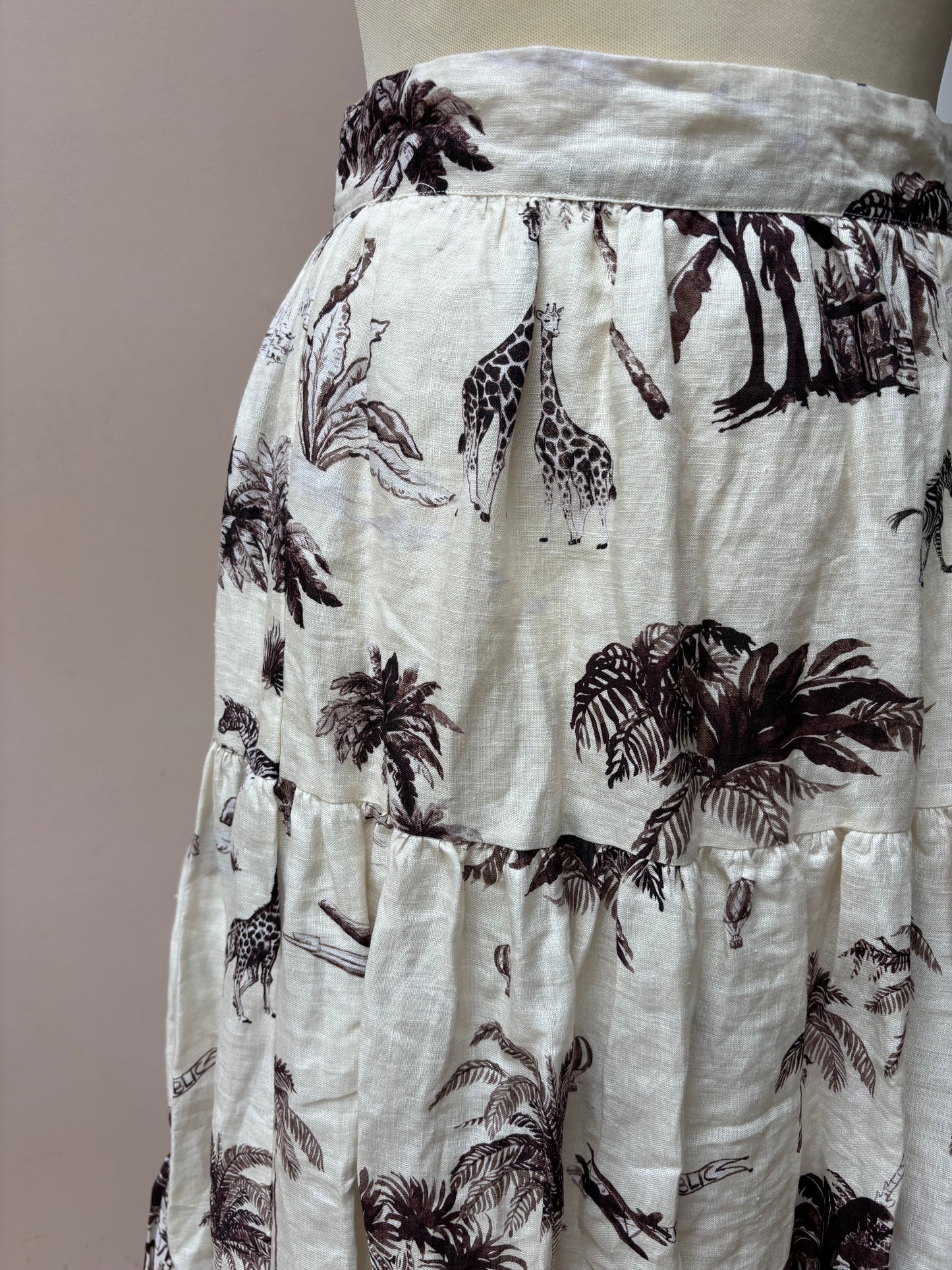 100% linen safari patterned skirt size 18