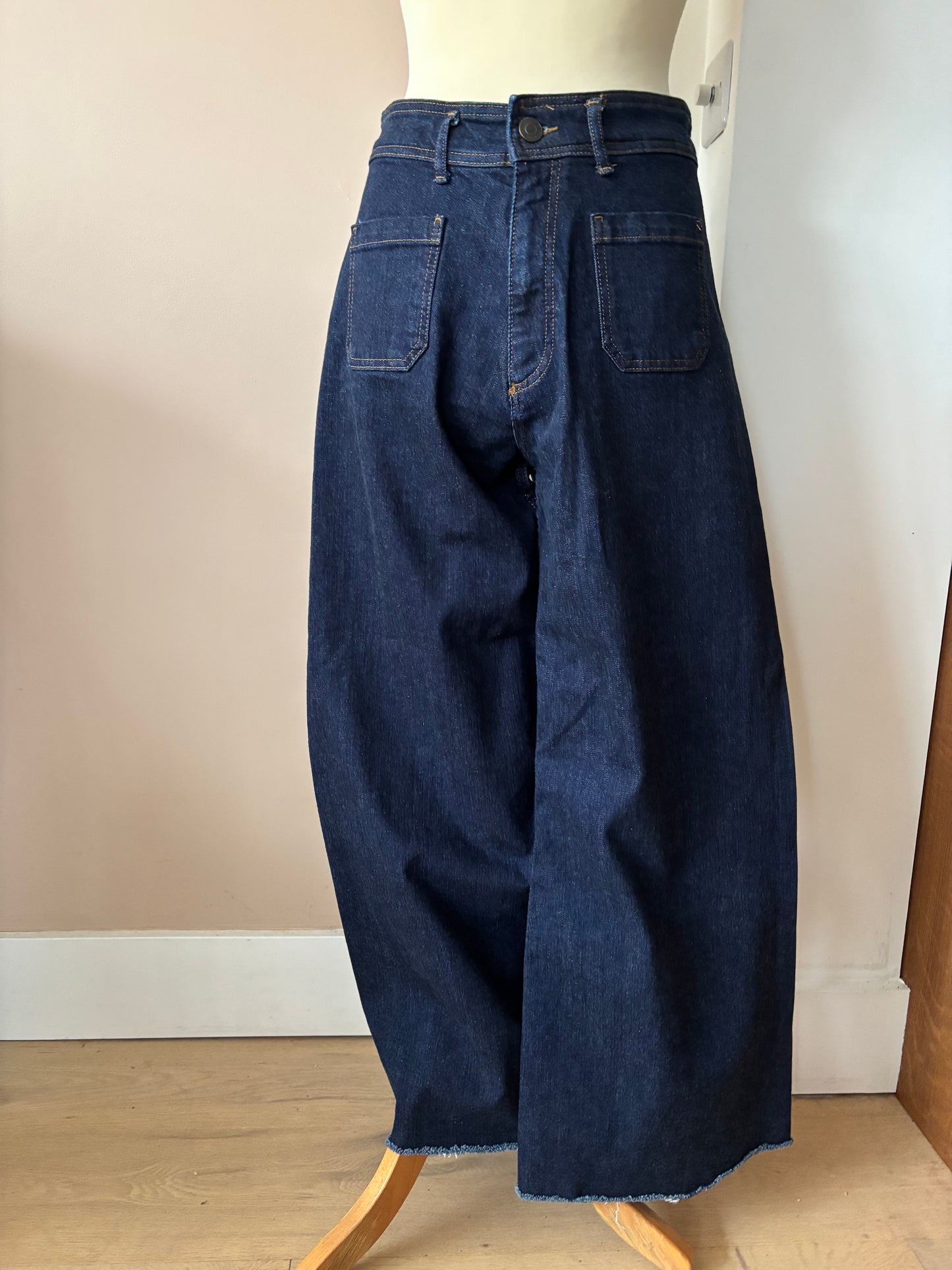 Dark blue wide leg cotton denim jeans size 12