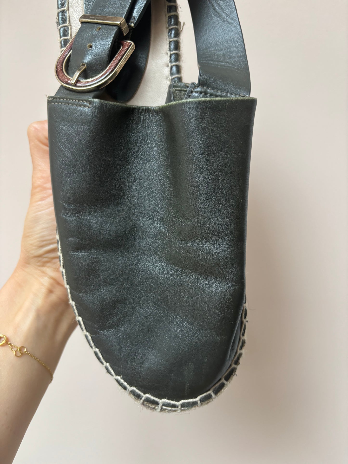 Green leather espadrilles size UK6