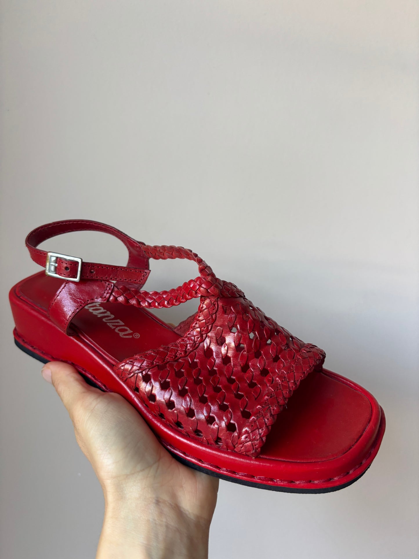 Vintage red leather sandals size UK5