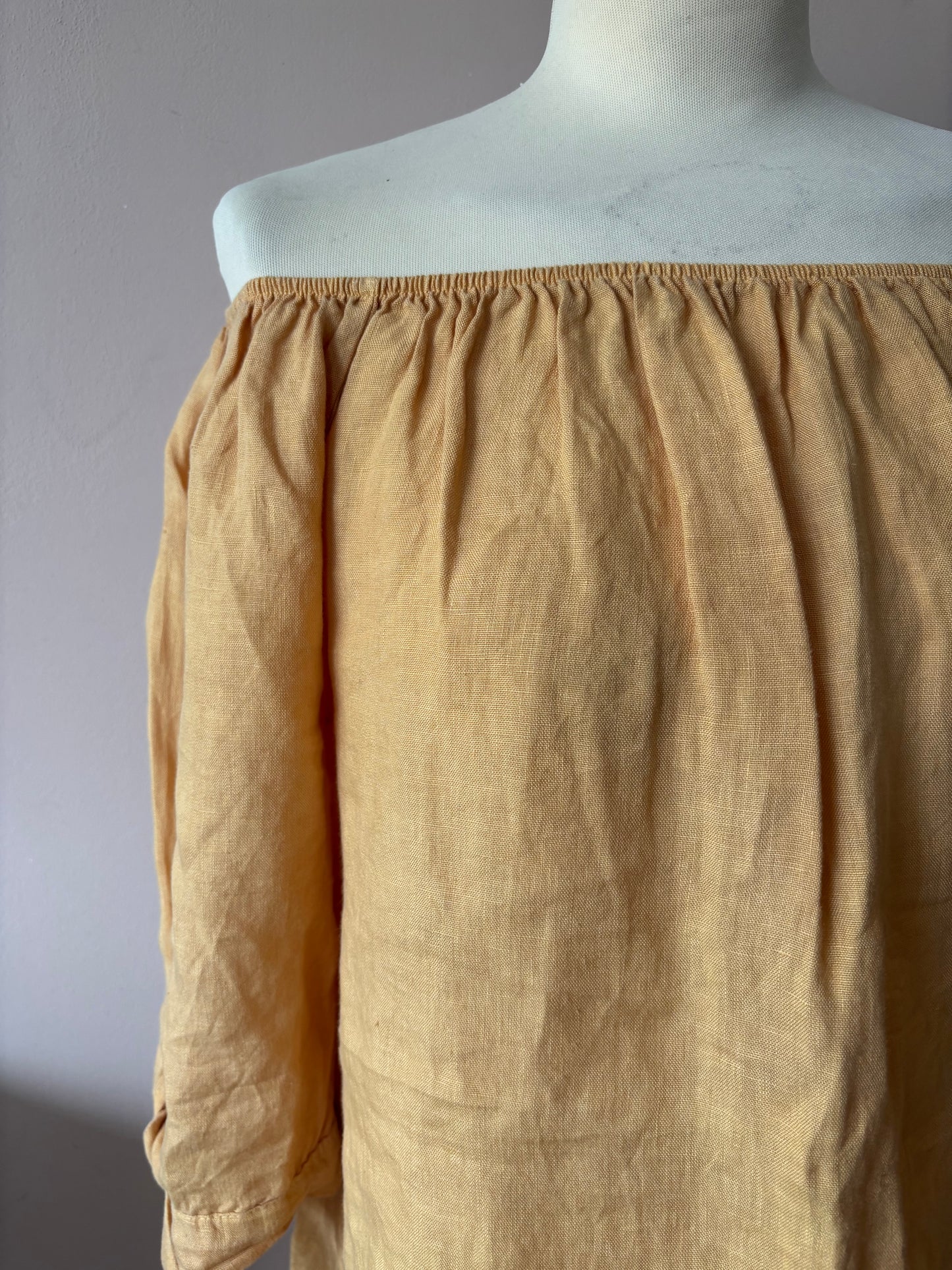 Mustard yellow 100% linen off the shoulder top size Large