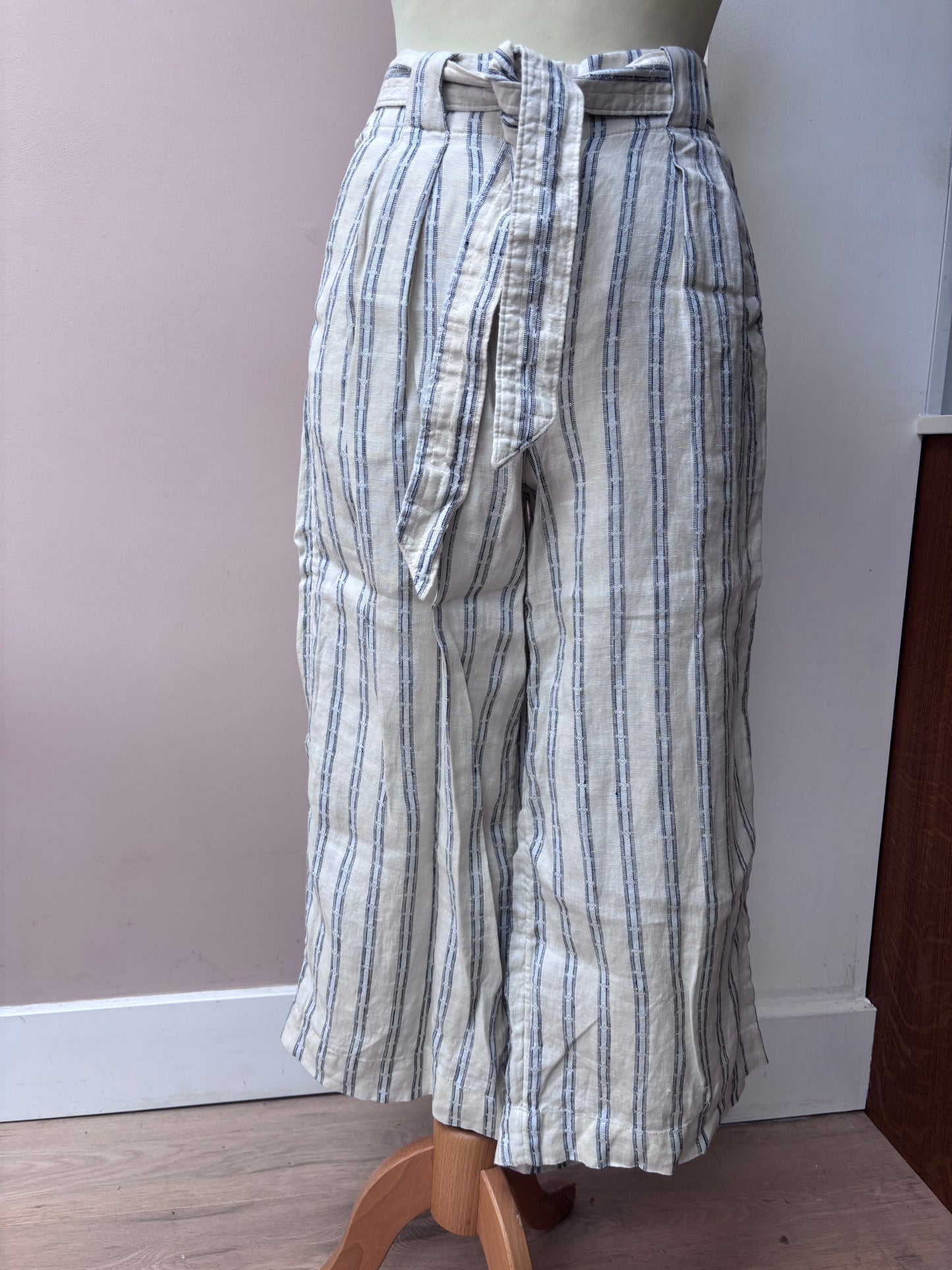 100% linen cropped wide leg trousers size UK8