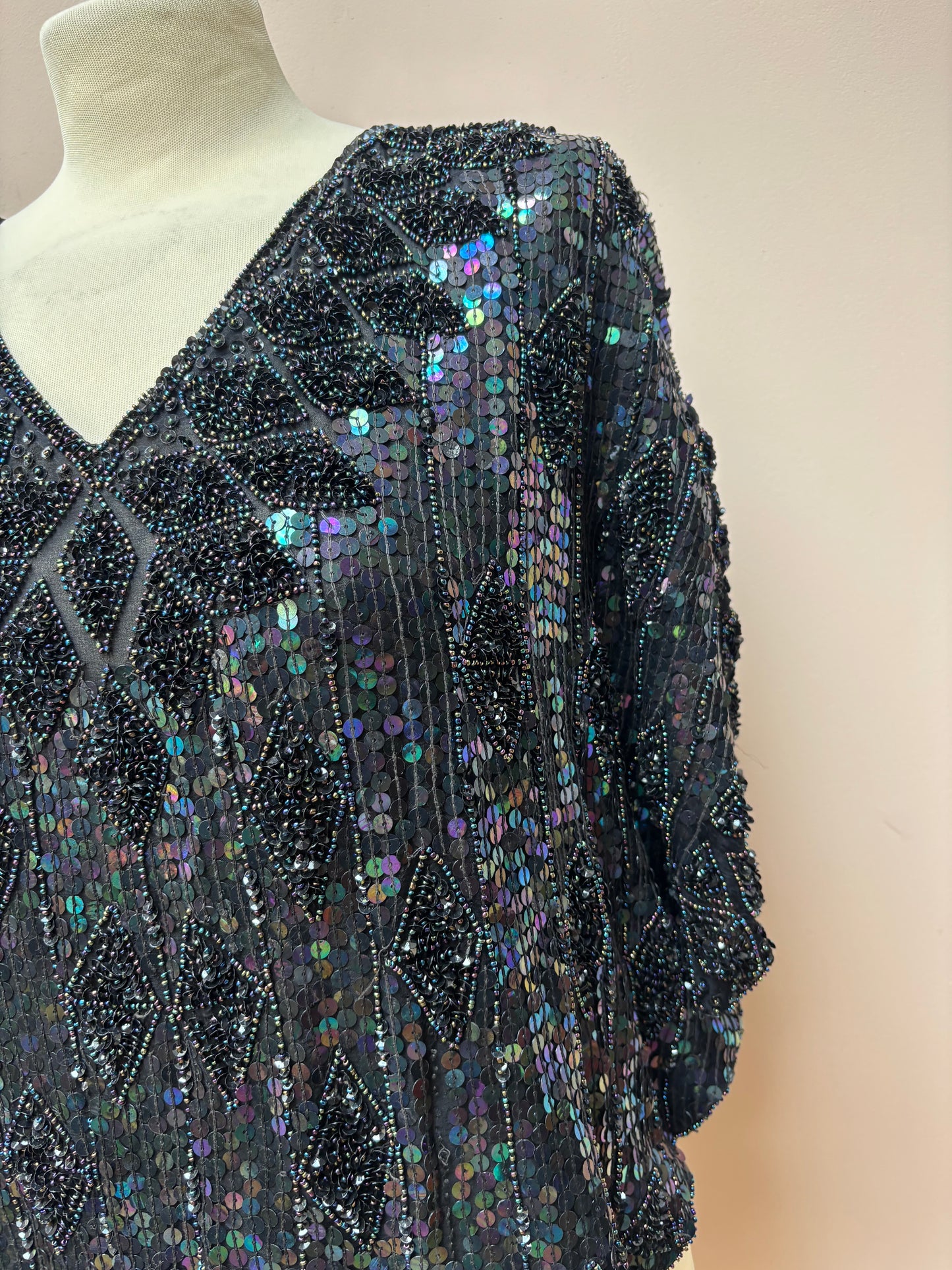 Classic vintage sequin silk top size  Medium