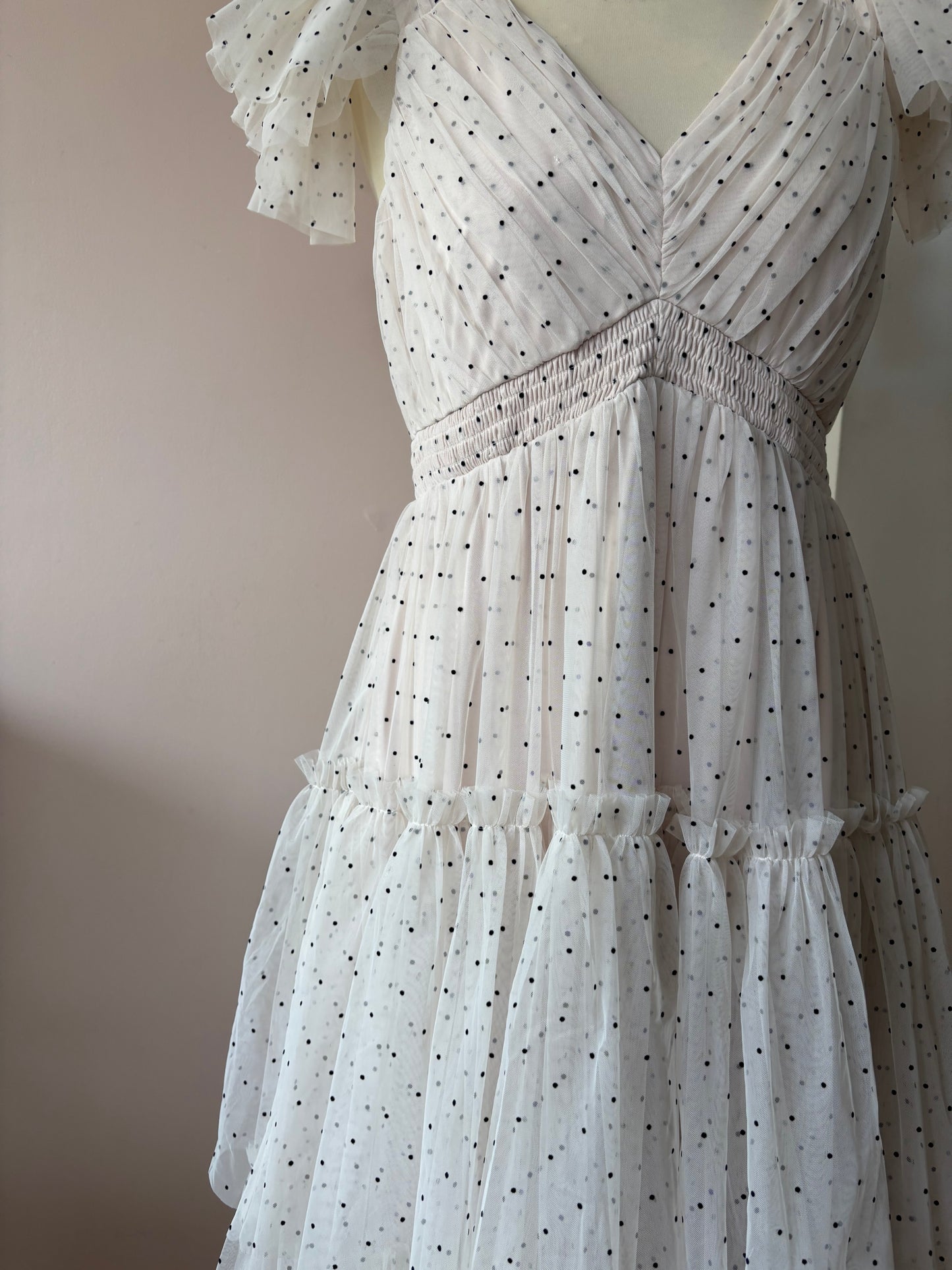 Polka dot layered frill shoulder dress BNWT size 12