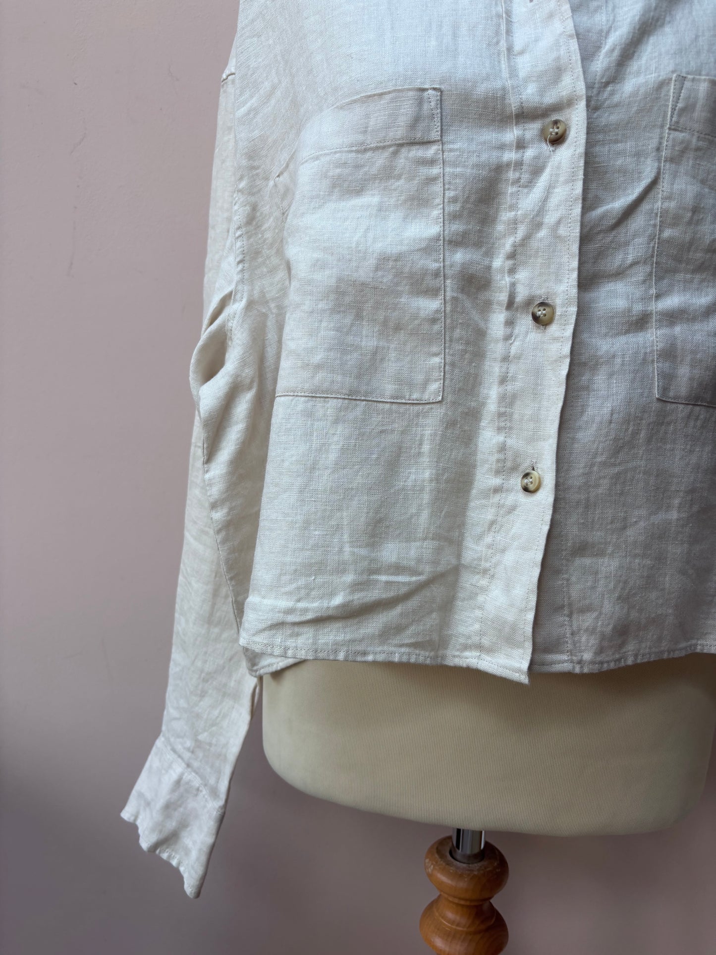 Beige cropped 100% linen shirt size 12/14