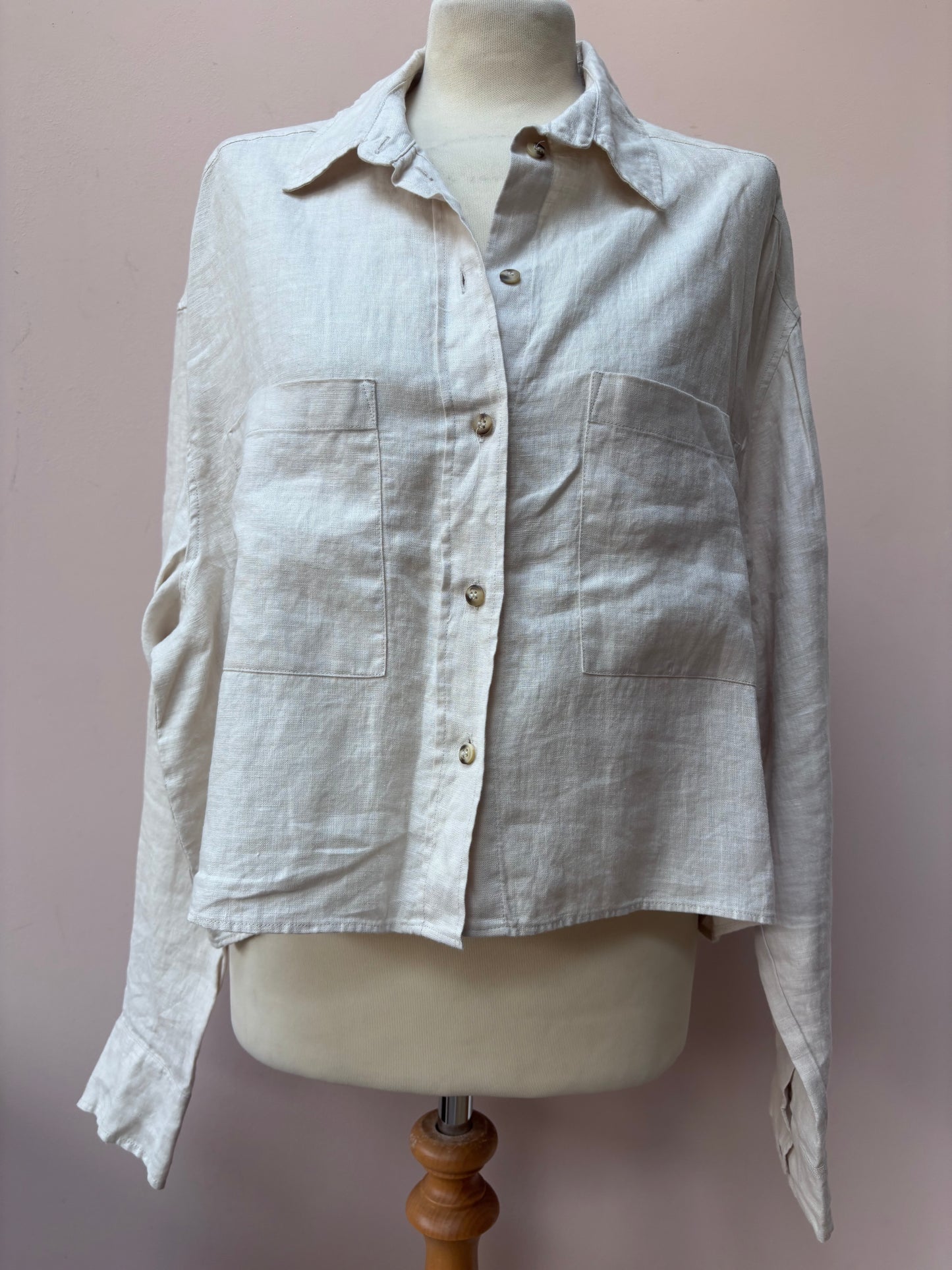 Beige cropped 100% linen shirt size 12/14